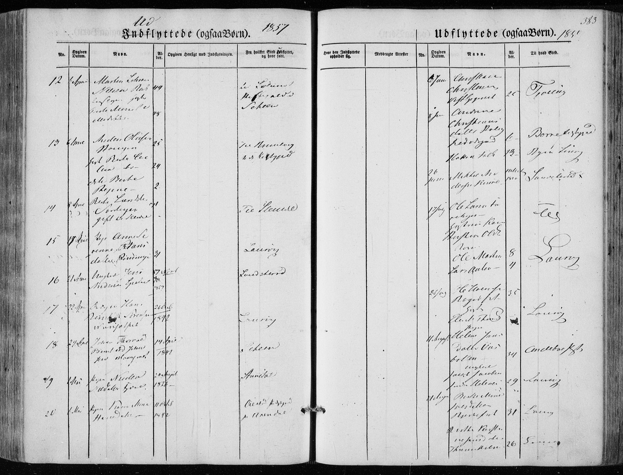 Hedrum kirkebøker, AV/SAKO-A-344/F/Fa/L0006: Parish register (official) no. I 6, 1849-1857, p. 383