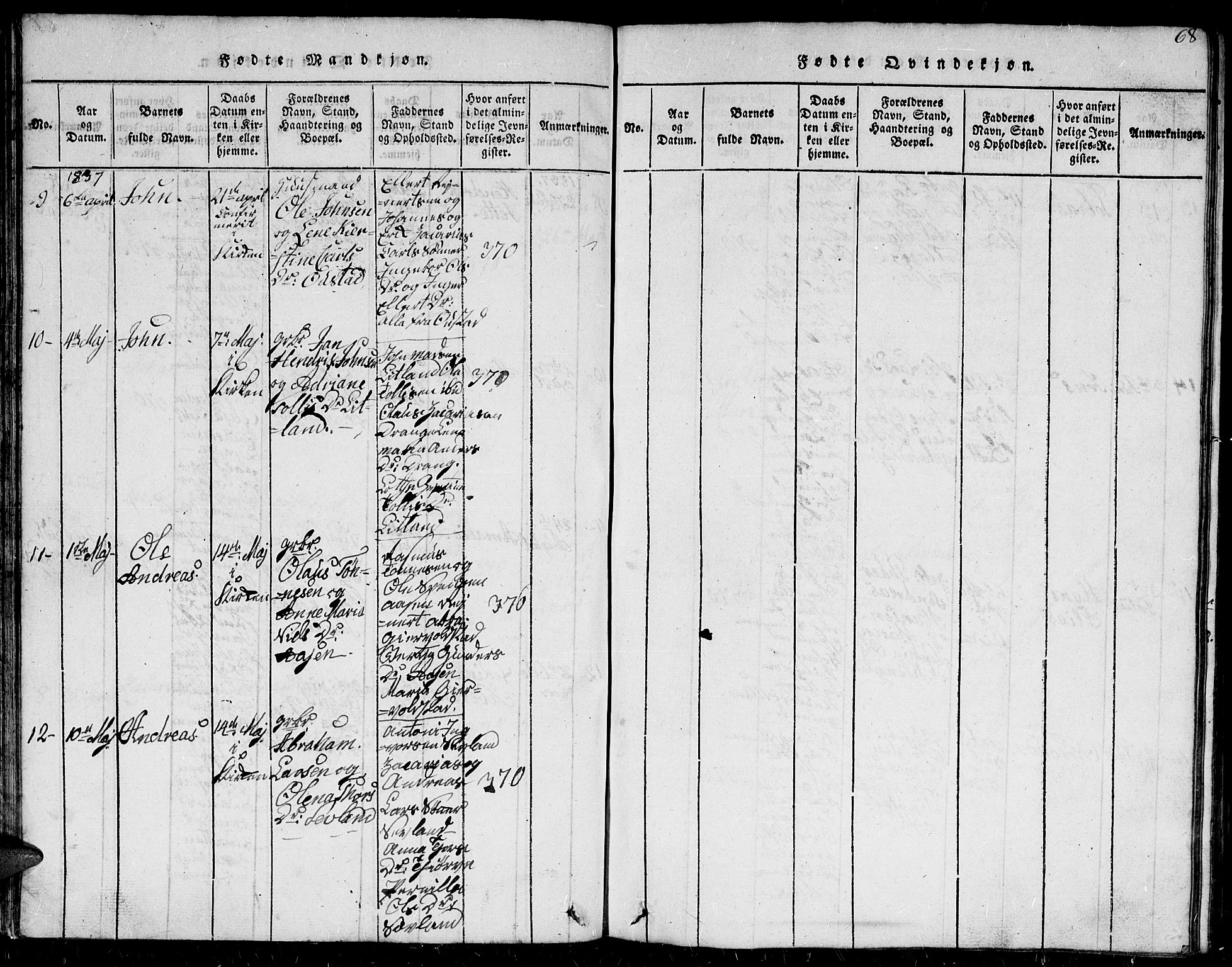 Herad sokneprestkontor, AV/SAK-1111-0018/F/Fb/Fba/L0001: Parish register (copy) no. B 1, 1815-1852, p. 68