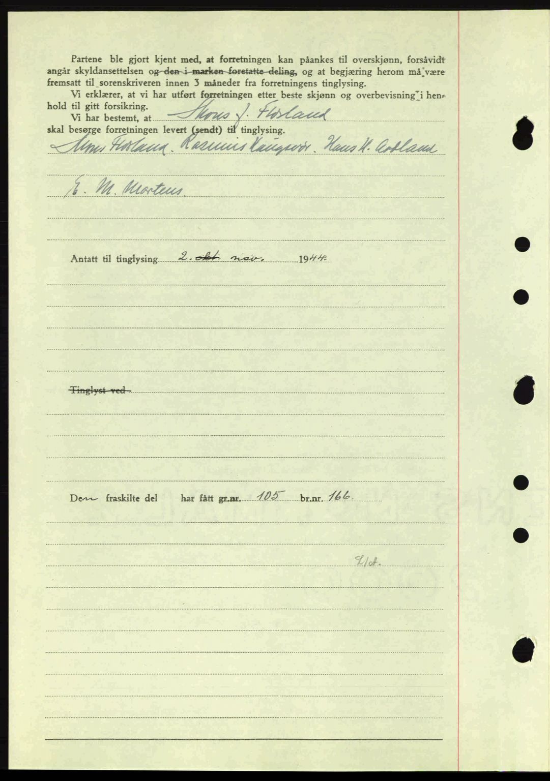 Midhordland sorenskriveri, SAB/A-3001/1/G/Gb/Gbj/L0019: Mortgage book no. A37-38, 1944-1945, Diary no: : 3515/1944