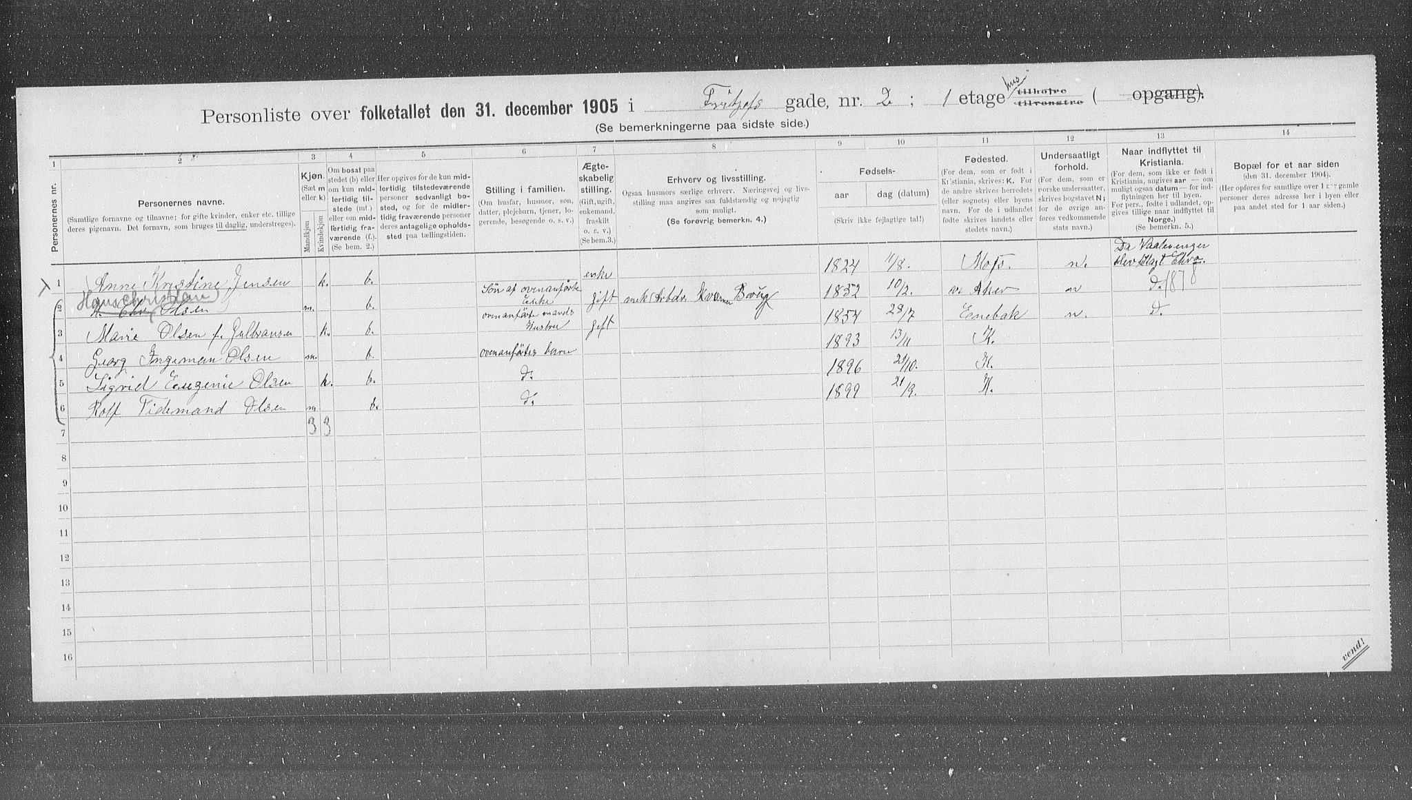 OBA, Municipal Census 1905 for Kristiania, 1905, p. 13952