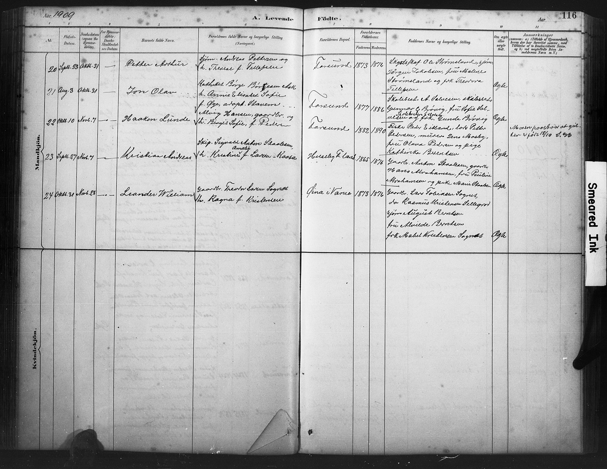 Farsund sokneprestkontor, AV/SAK-1111-0009/F/Fb/L0001: Parish register (copy) no. B 1, 1886-1931, p. 116