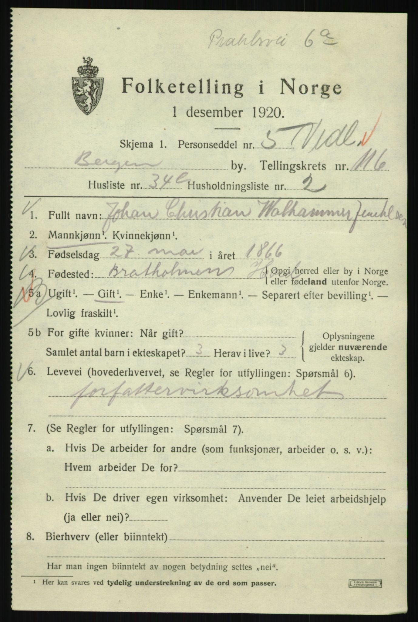 SAB, 1920 census for Bergen, 1920, p. 197322