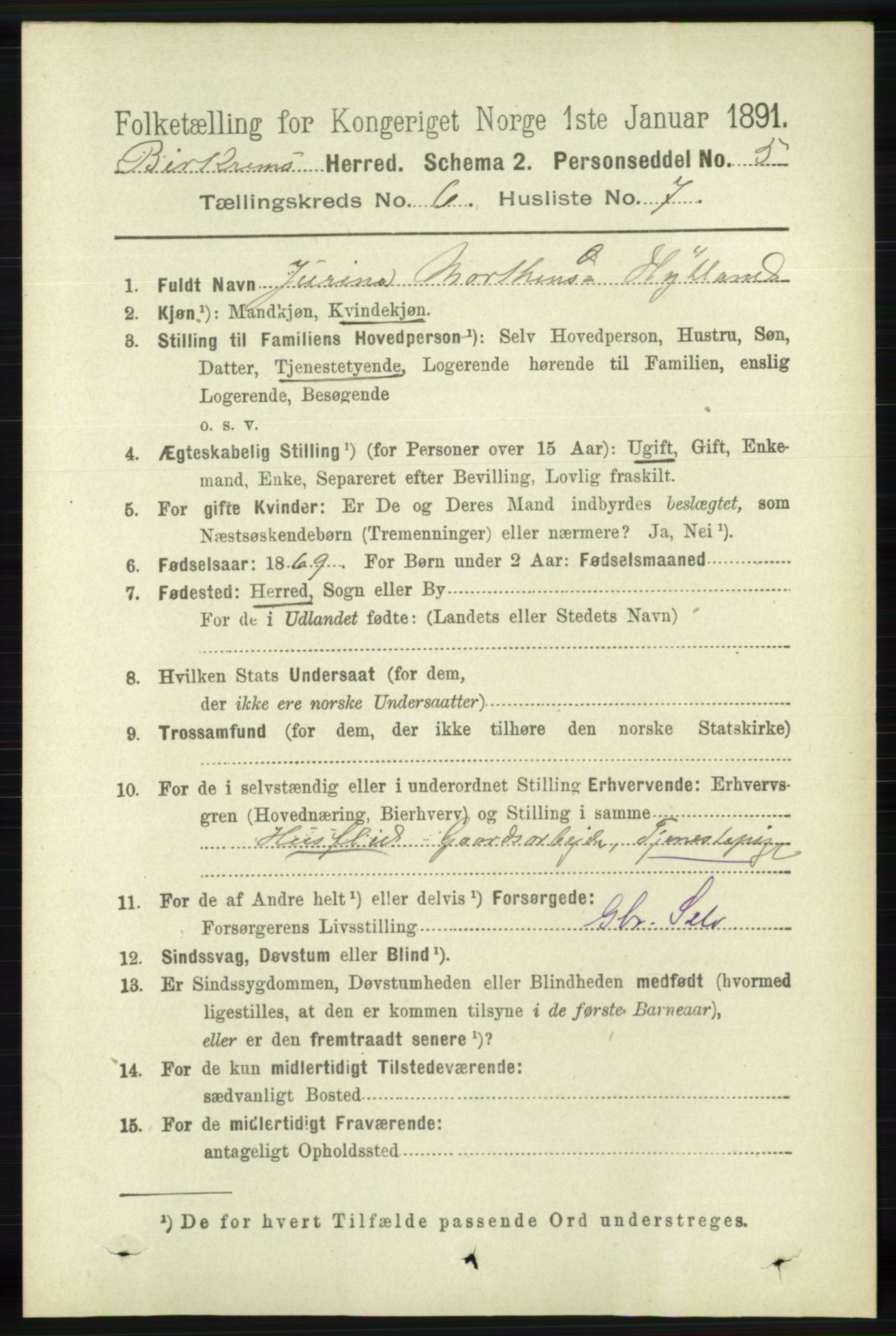 RA, 1891 census for 1114 Bjerkreim, 1891, p. 2112