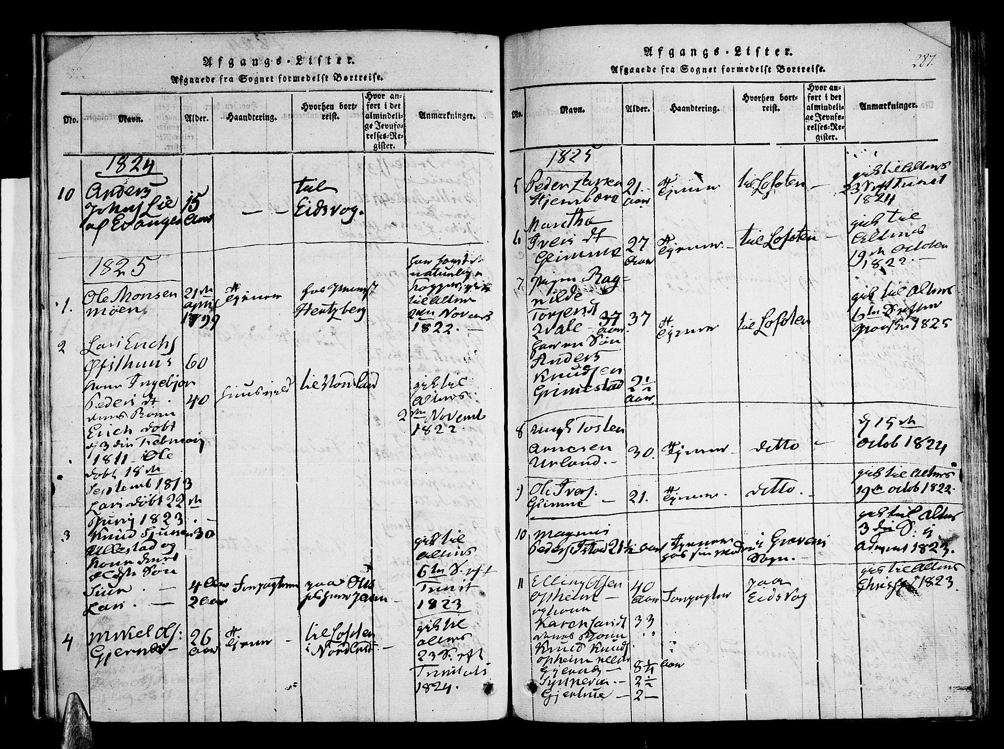 Voss sokneprestembete, AV/SAB-A-79001/H/Haa: Parish register (official) no. A 11, 1816-1827, p. 287