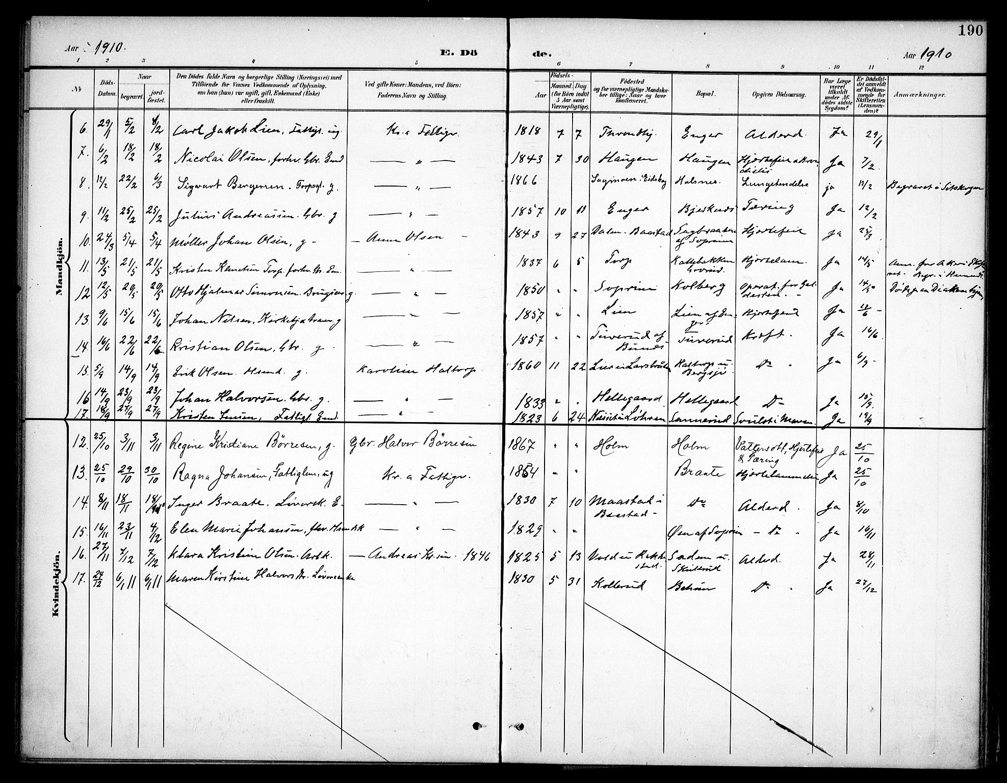 Høland prestekontor Kirkebøker, SAO/A-10346a/F/Fb/L0003: Parish register (official) no. II 3, 1897-1912, p. 190