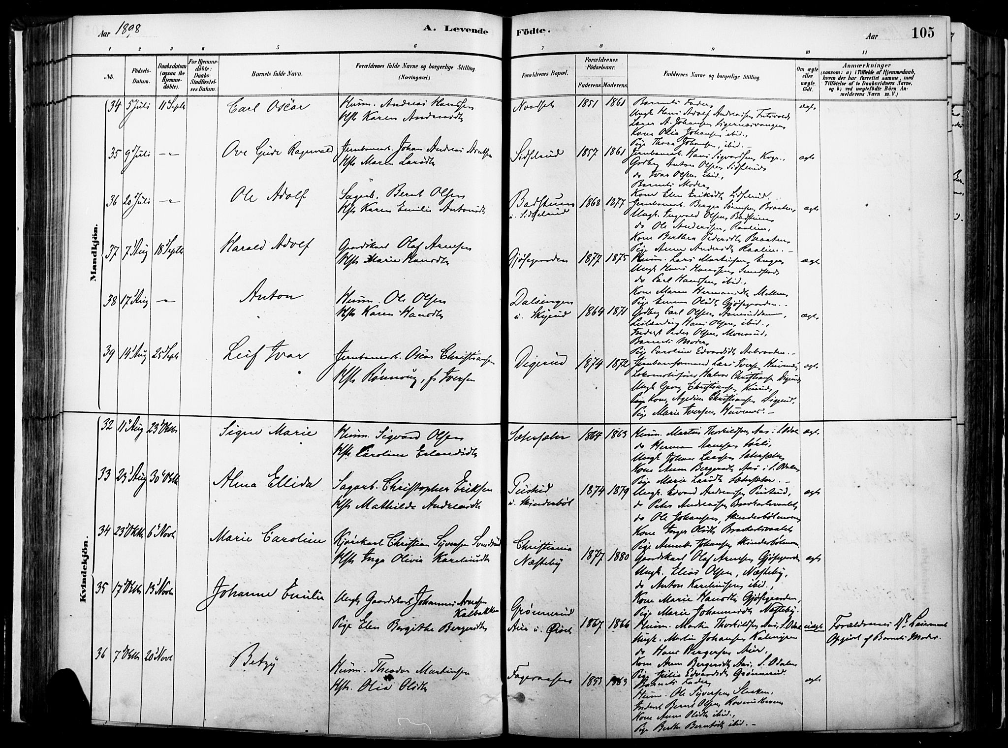 Vinger prestekontor, AV/SAH-PREST-024/H/Ha/Haa/L0014: Parish register (official) no. 14, 1881-1900, p. 105