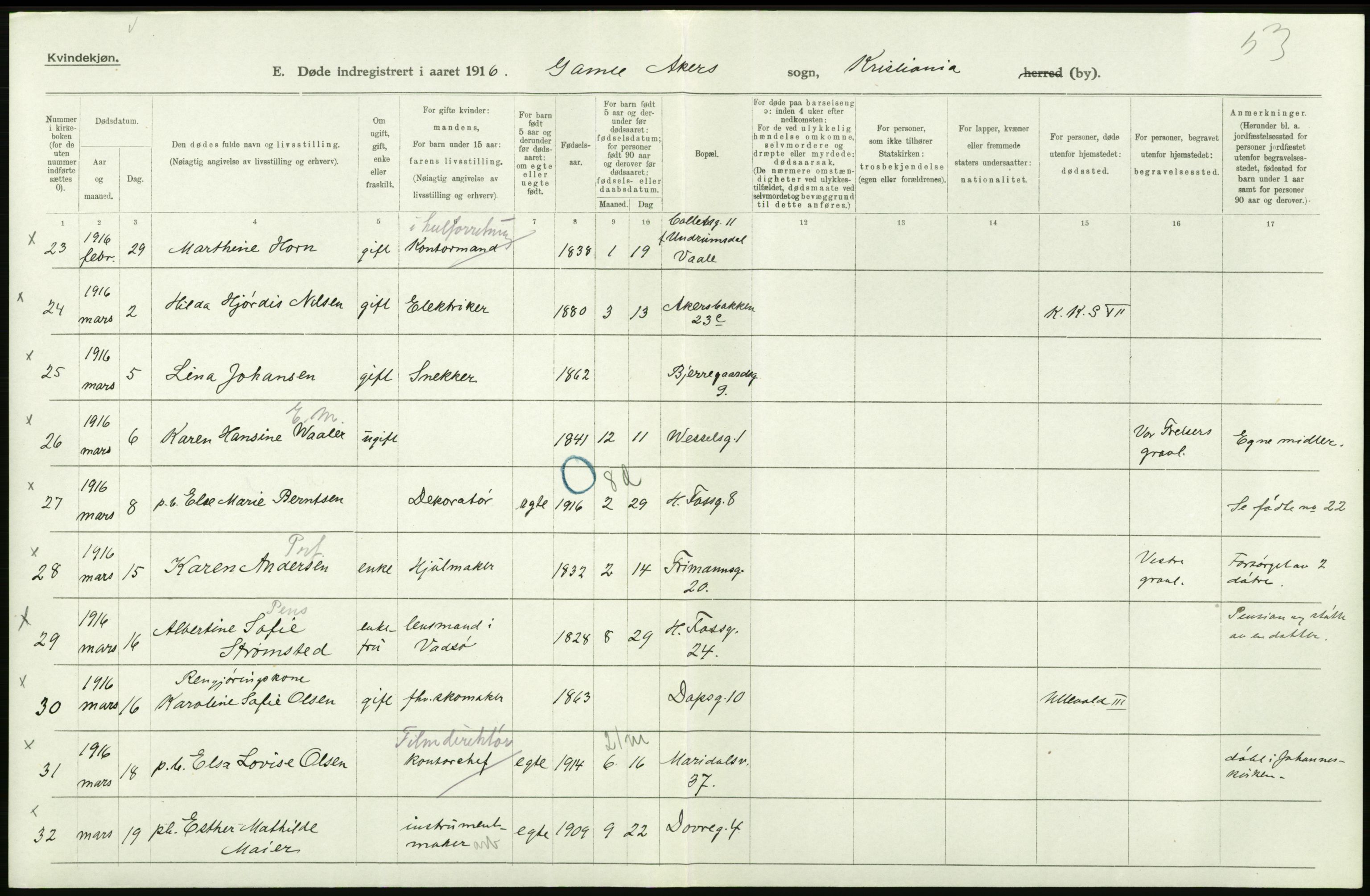 Statistisk sentralbyrå, Sosiodemografiske emner, Befolkning, RA/S-2228/D/Df/Dfb/Dfbf/L0010: Kristiania: Døde, dødfødte., 1916, p. 338