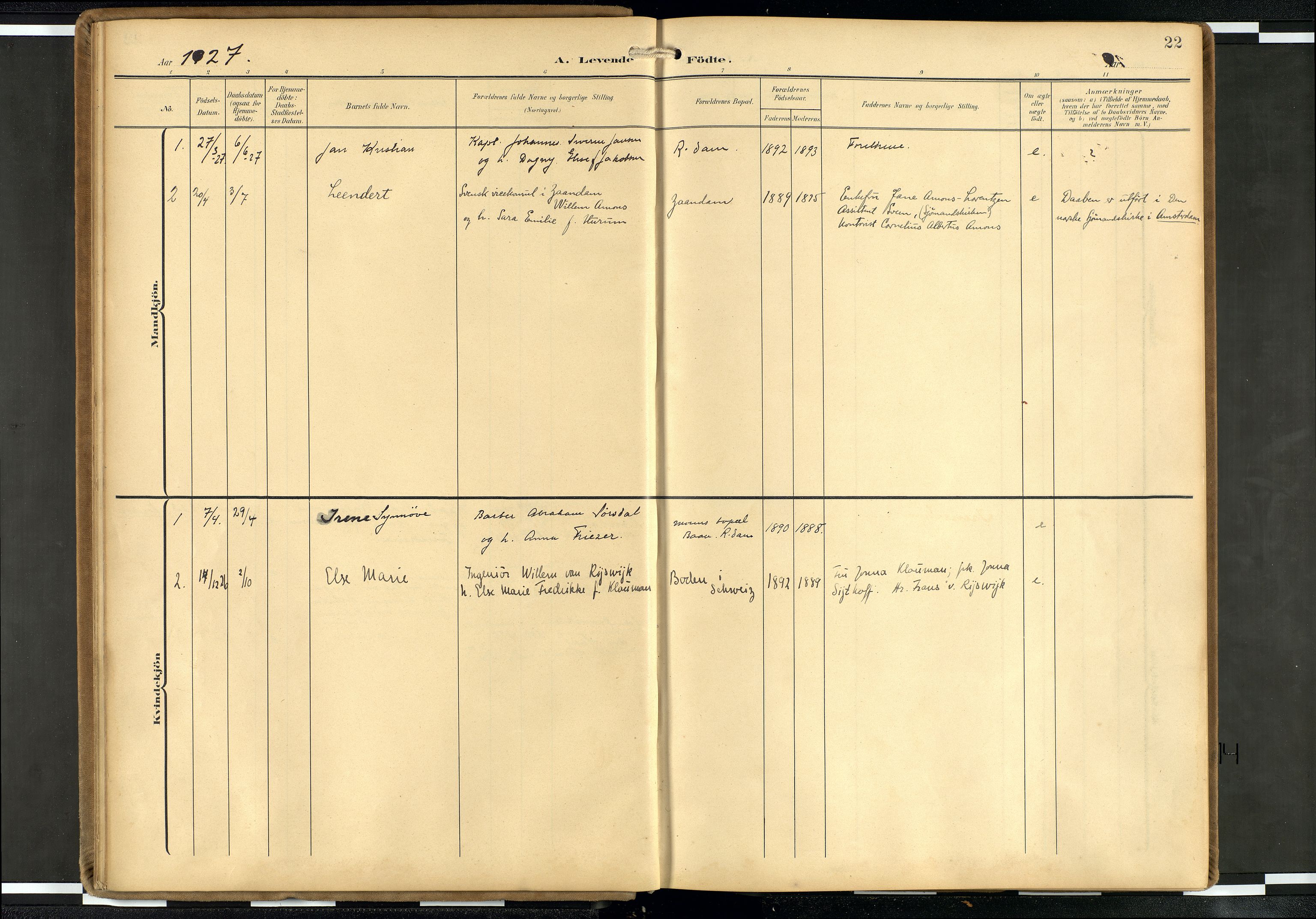 Den norske sjømannsmisjon i utlandet/Hollandske havner (Amsterdam-Rotterdam-Europort), AV/SAB-SAB/PA-0106/H/Ha/Haa/L0003: Parish register (official) no. A 3, 1908-1927, p. 21b-22a