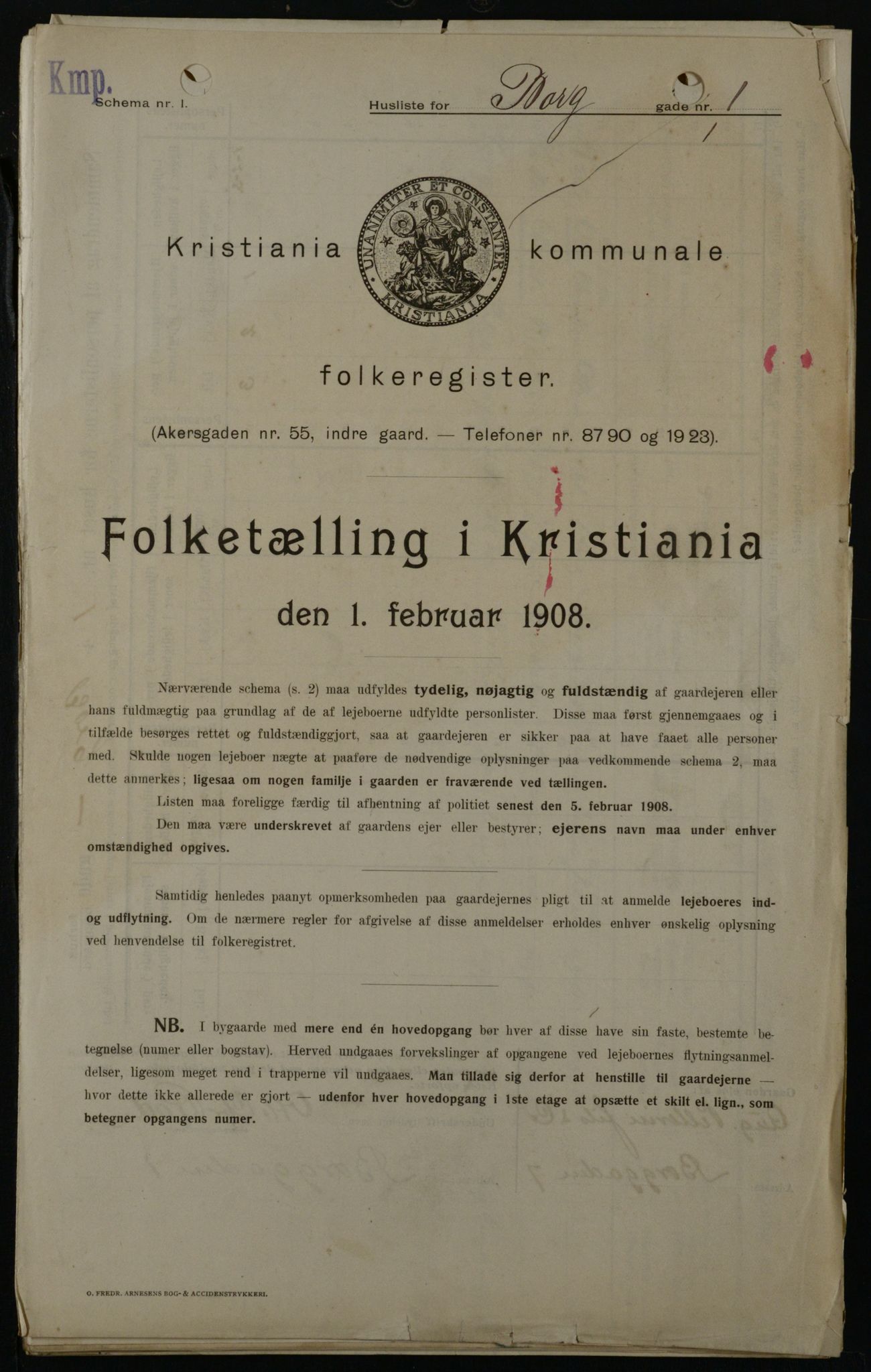 OBA, Municipal Census 1908 for Kristiania, 1908, p. 7487