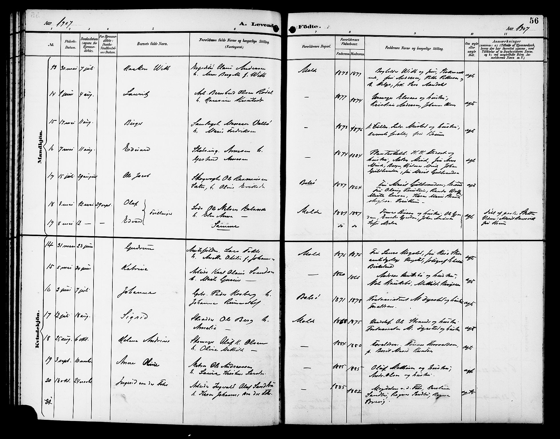 Ministerialprotokoller, klokkerbøker og fødselsregistre - Møre og Romsdal, SAT/A-1454/558/L0702: Parish register (copy) no. 558C03, 1894-1915, p. 56