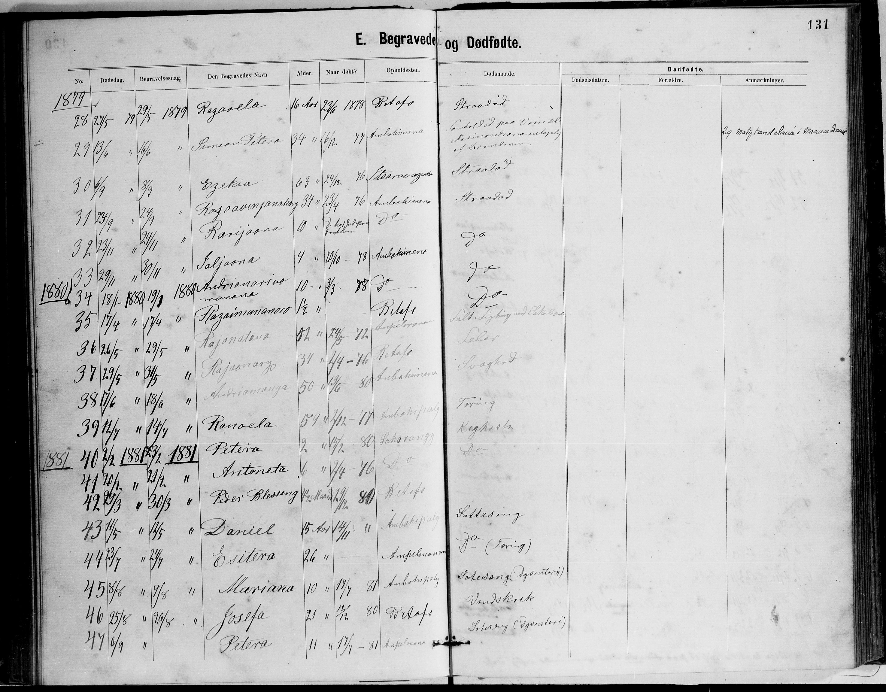 Archives FLM/NMS, Madagaskar, VID/MA-A-1163/D/Db/L0269: Parish register (official) no. 1, 1867-1884, p. 131