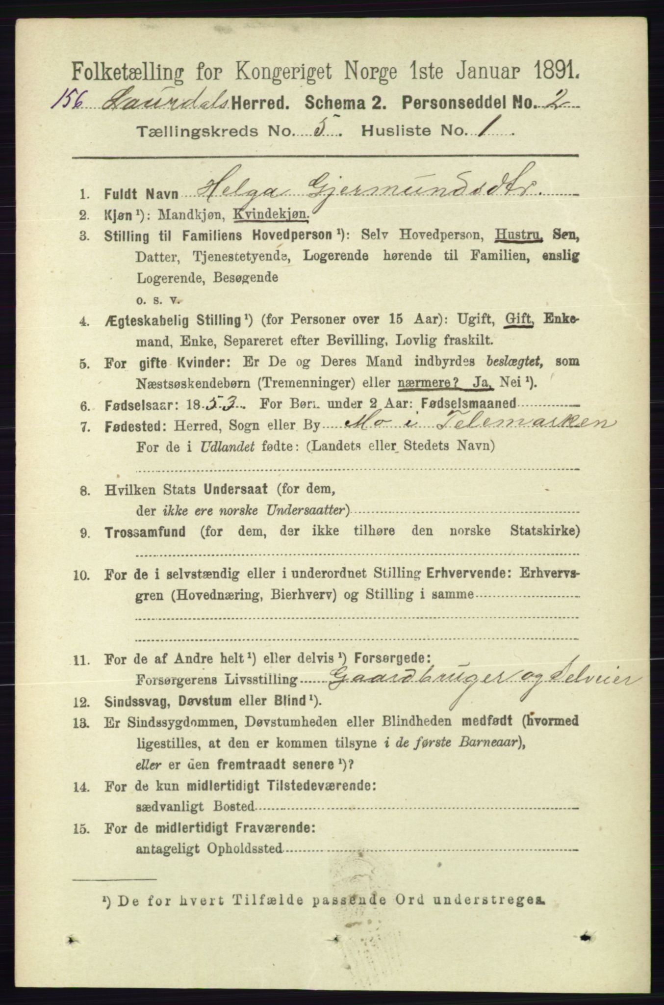RA, 1891 census for 0833 Lårdal, 1891, p. 1336