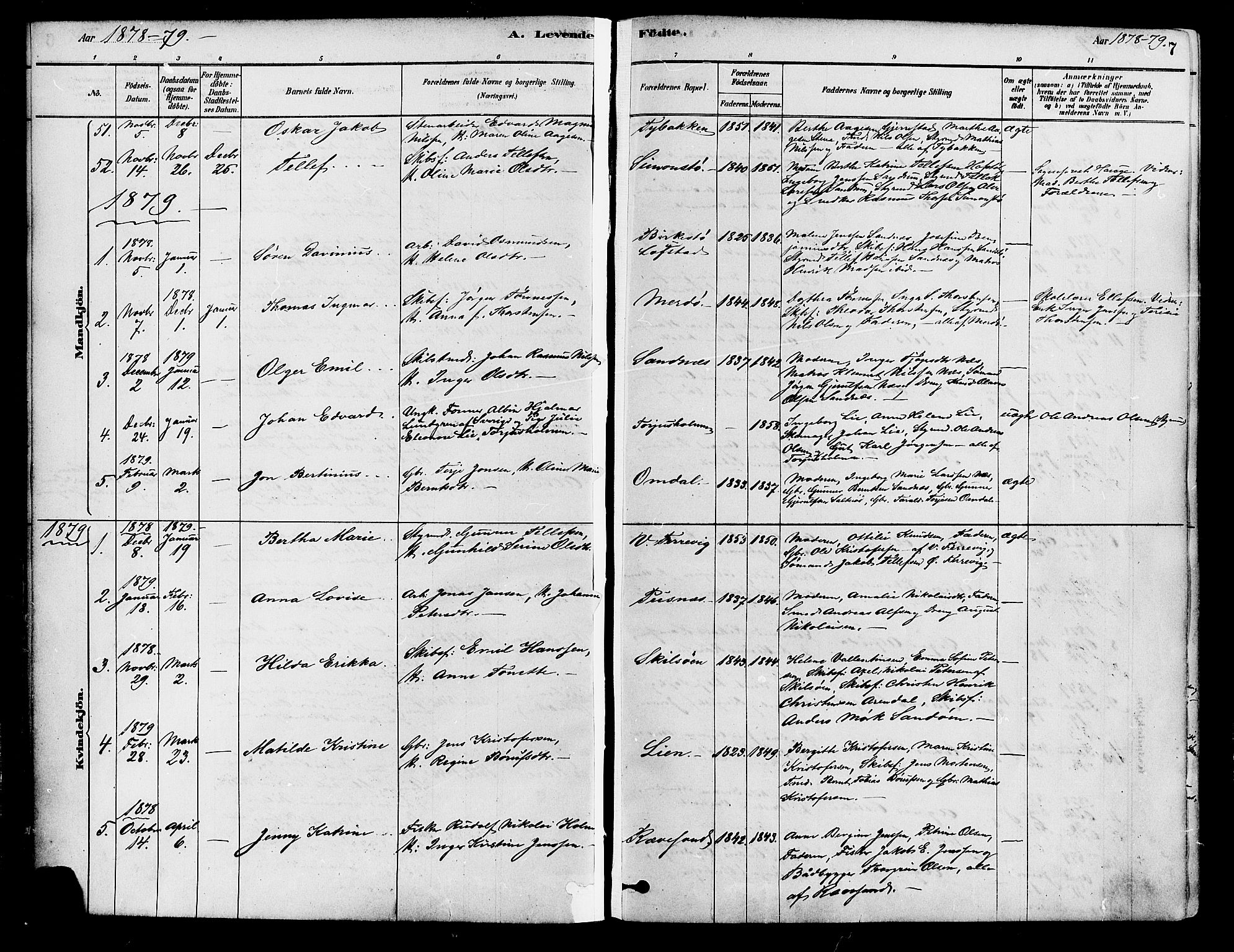 Tromøy sokneprestkontor, AV/SAK-1111-0041/F/Fa/L0009: Parish register (official) no. A 9, 1878-1896, p. 7