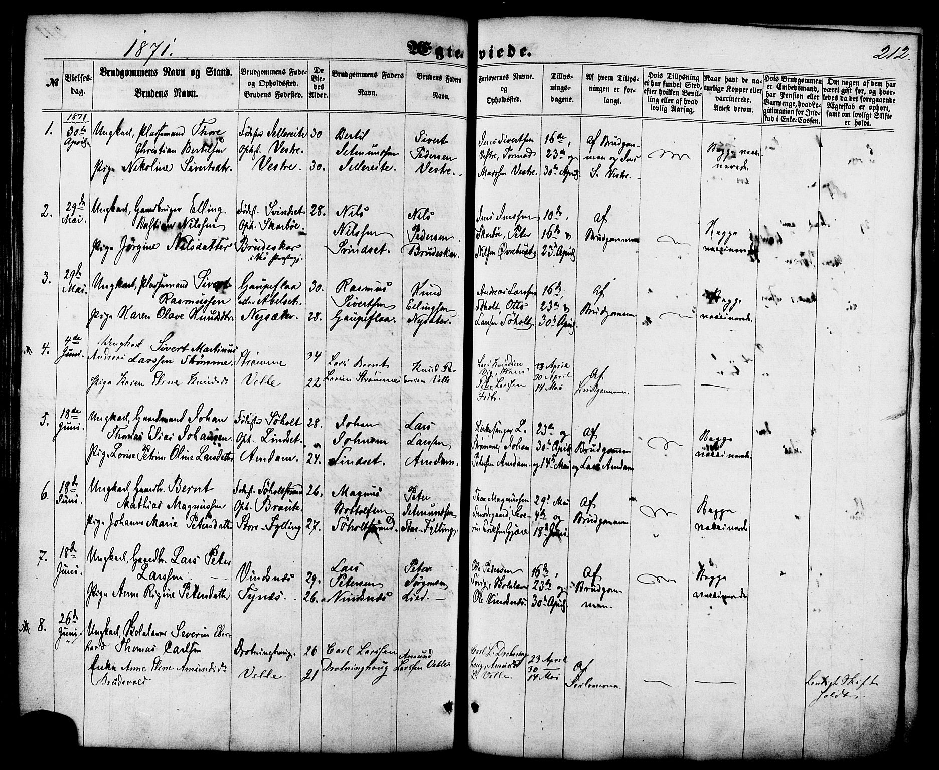 Ministerialprotokoller, klokkerbøker og fødselsregistre - Møre og Romsdal, SAT/A-1454/522/L0314: Parish register (official) no. 522A09, 1863-1877, p. 212