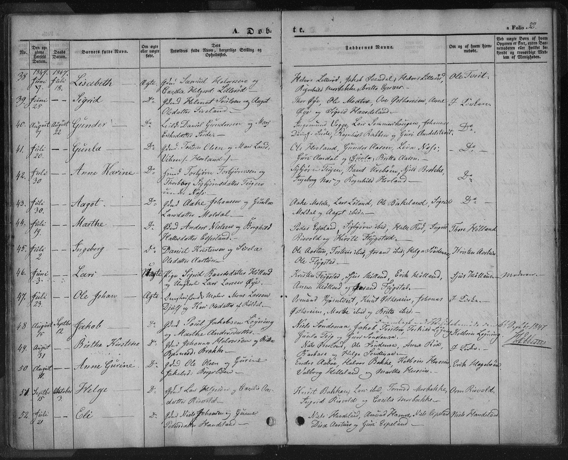 Sand sokneprestkontor, AV/SAST-A-101848/01/III/L0002: Parish register (official) no. A 2, 1838-1859, p. 32