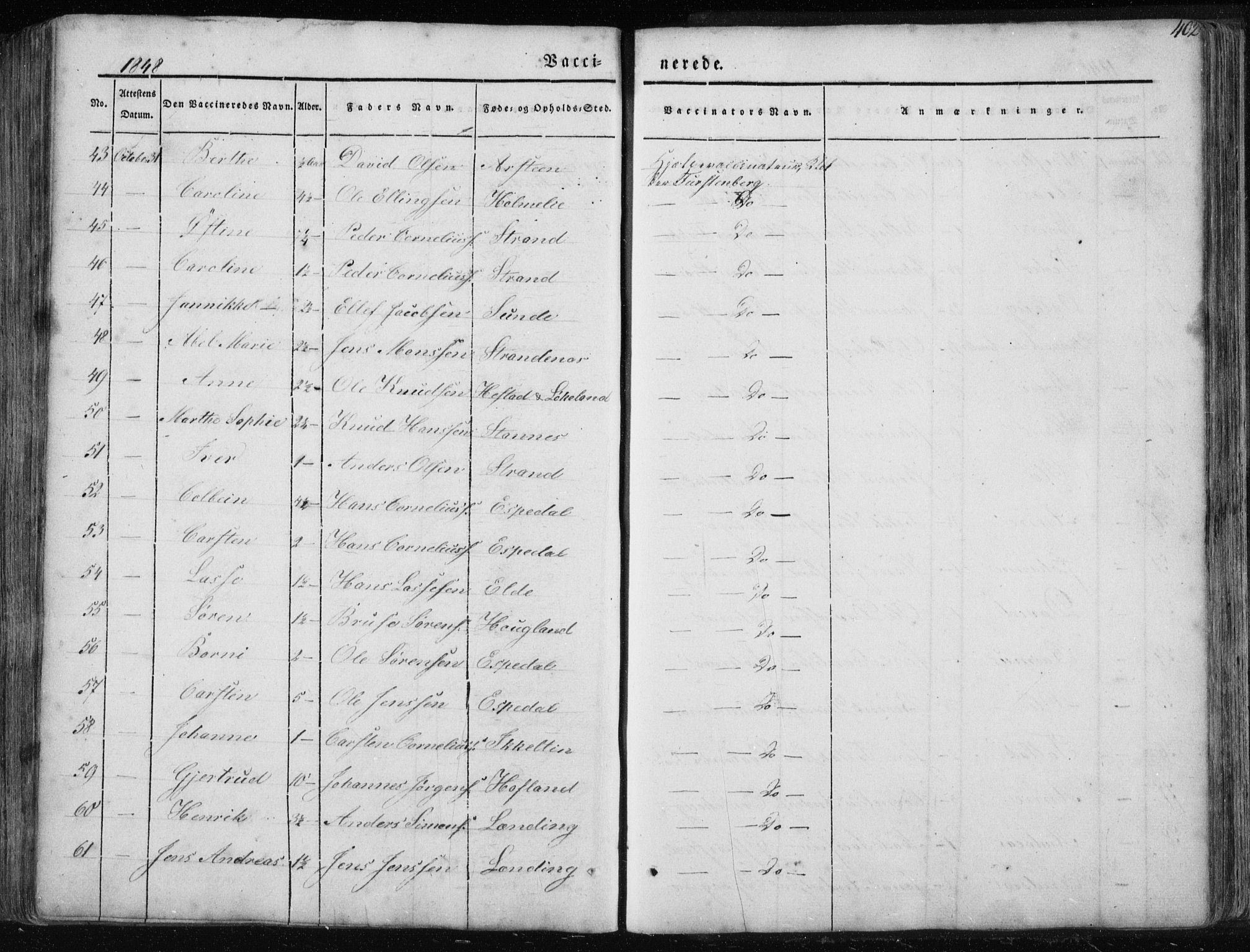 Fjaler sokneprestembete, SAB/A-79801/H/Haa/Haaa/L0006: Parish register (official) no. A 6, 1835-1884, p. 402