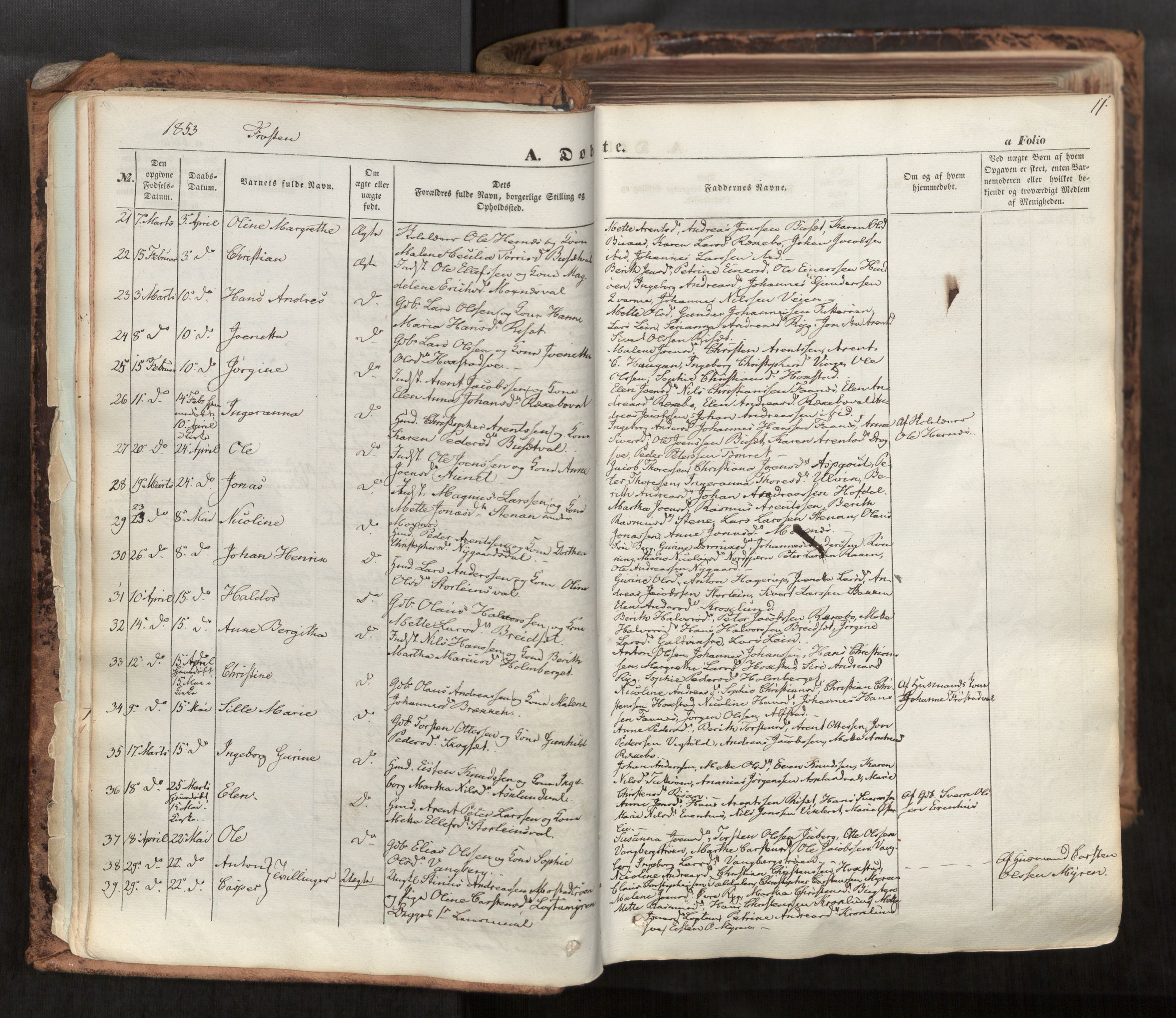 Ministerialprotokoller, klokkerbøker og fødselsregistre - Nord-Trøndelag, SAT/A-1458/713/L0116: Parish register (official) no. 713A07, 1850-1877, p. 11