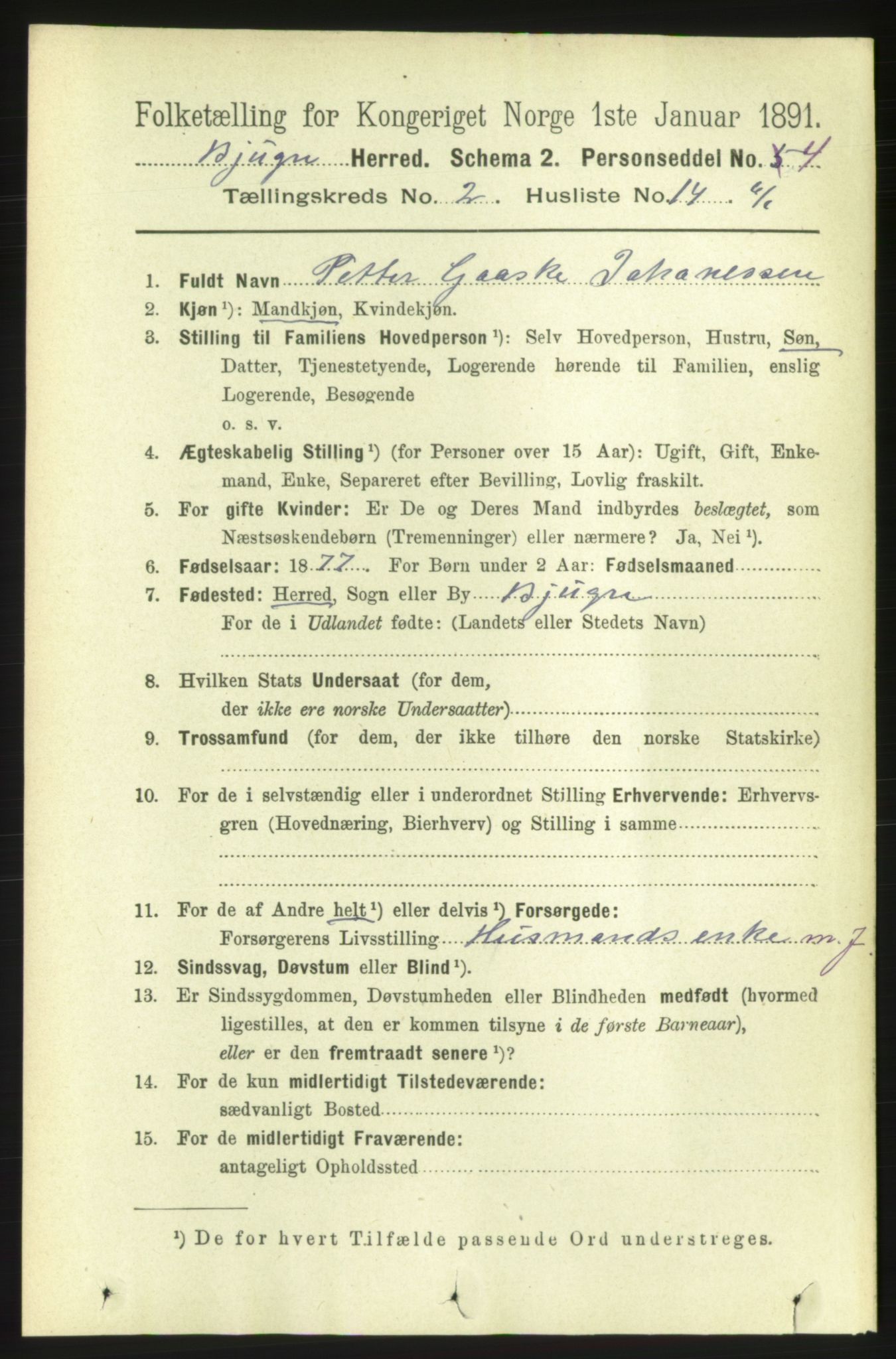 RA, 1891 census for 1627 Bjugn, 1891, p. 304