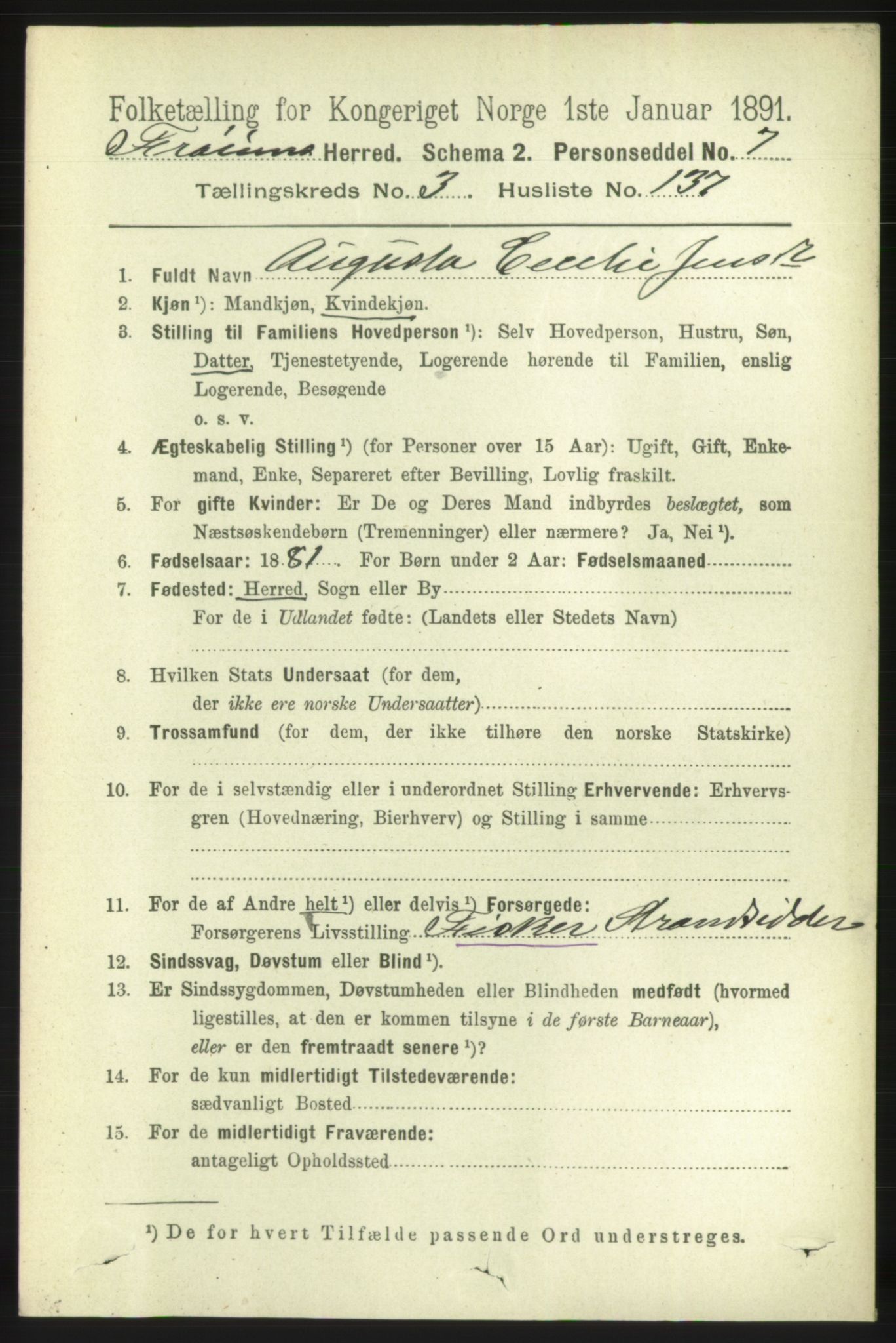 RA, 1891 census for 1619 Frøya, 1891, p. 2868