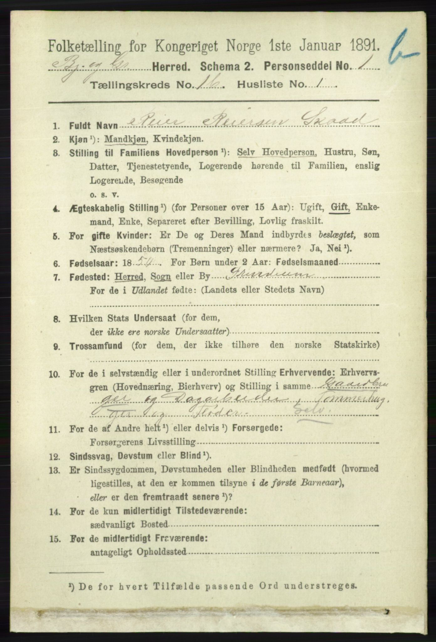 RA, 1891 census for 1024 Bjelland og Grindheim, 1891, p. 775