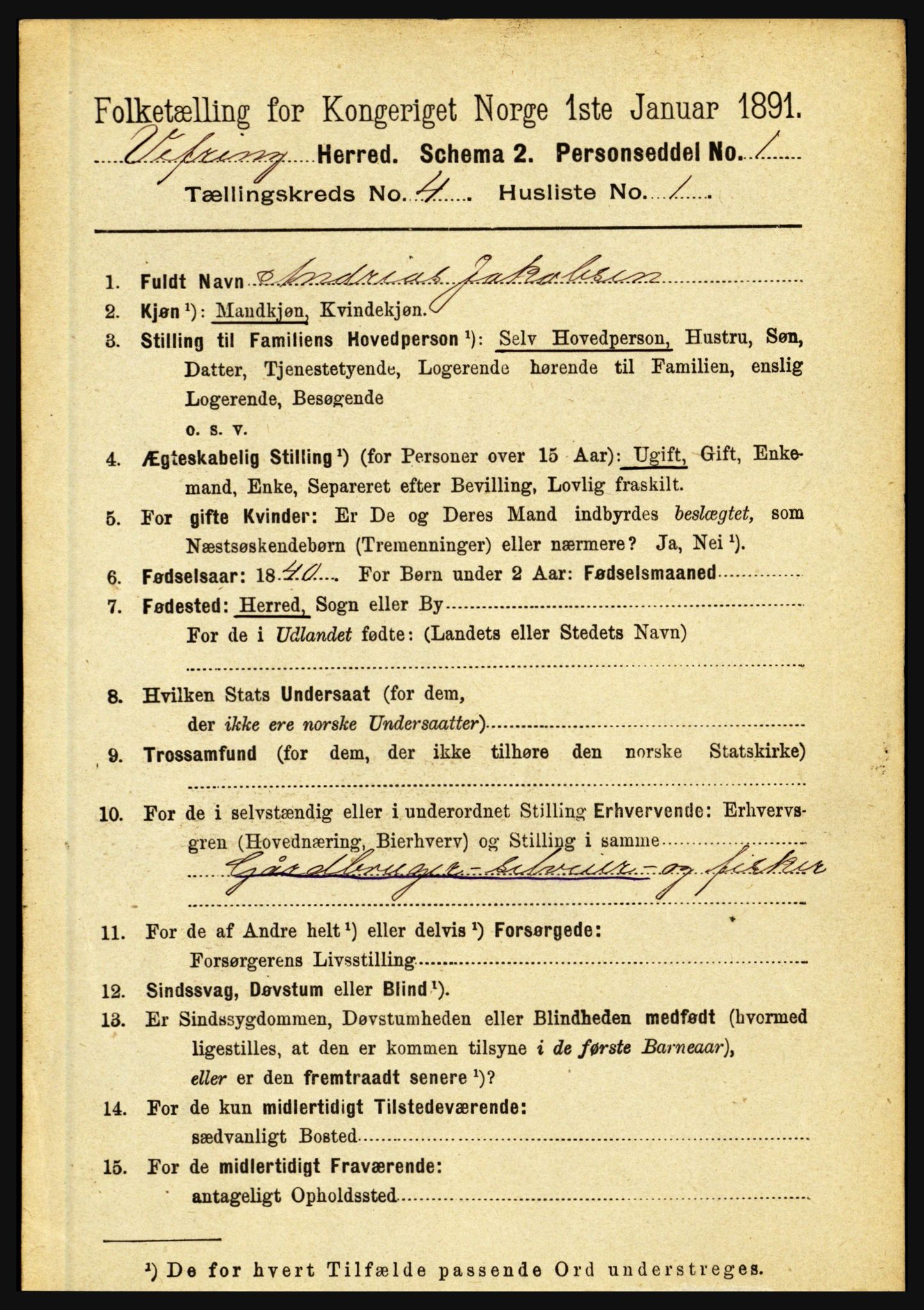 RA, 1891 census for 1434 Vevring, 1891, p. 1200