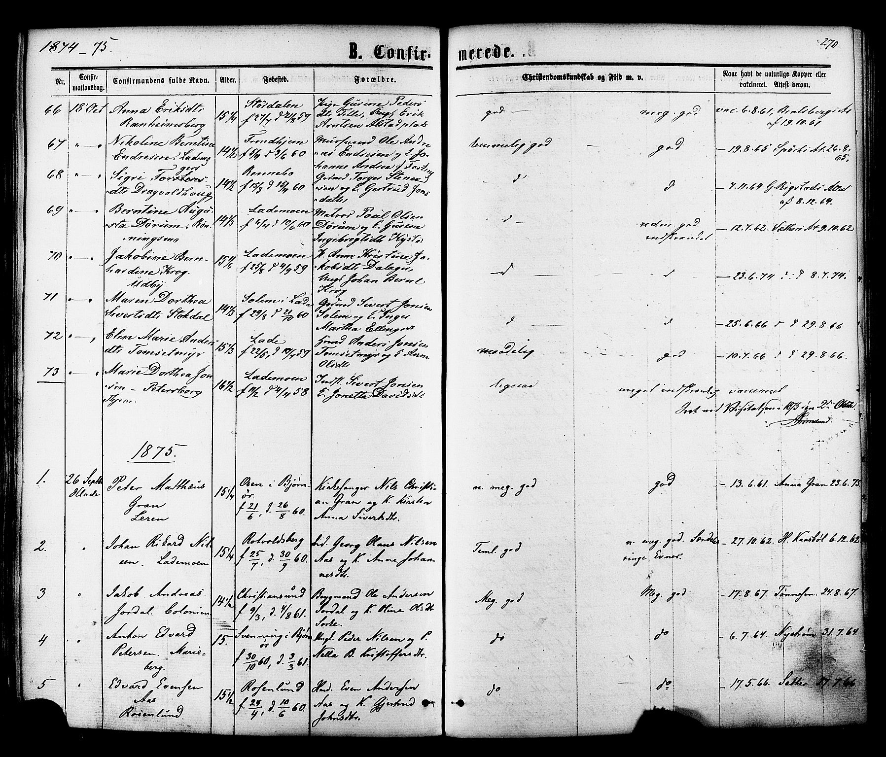 Ministerialprotokoller, klokkerbøker og fødselsregistre - Sør-Trøndelag, SAT/A-1456/606/L0293: Parish register (official) no. 606A08, 1866-1877, p. 270