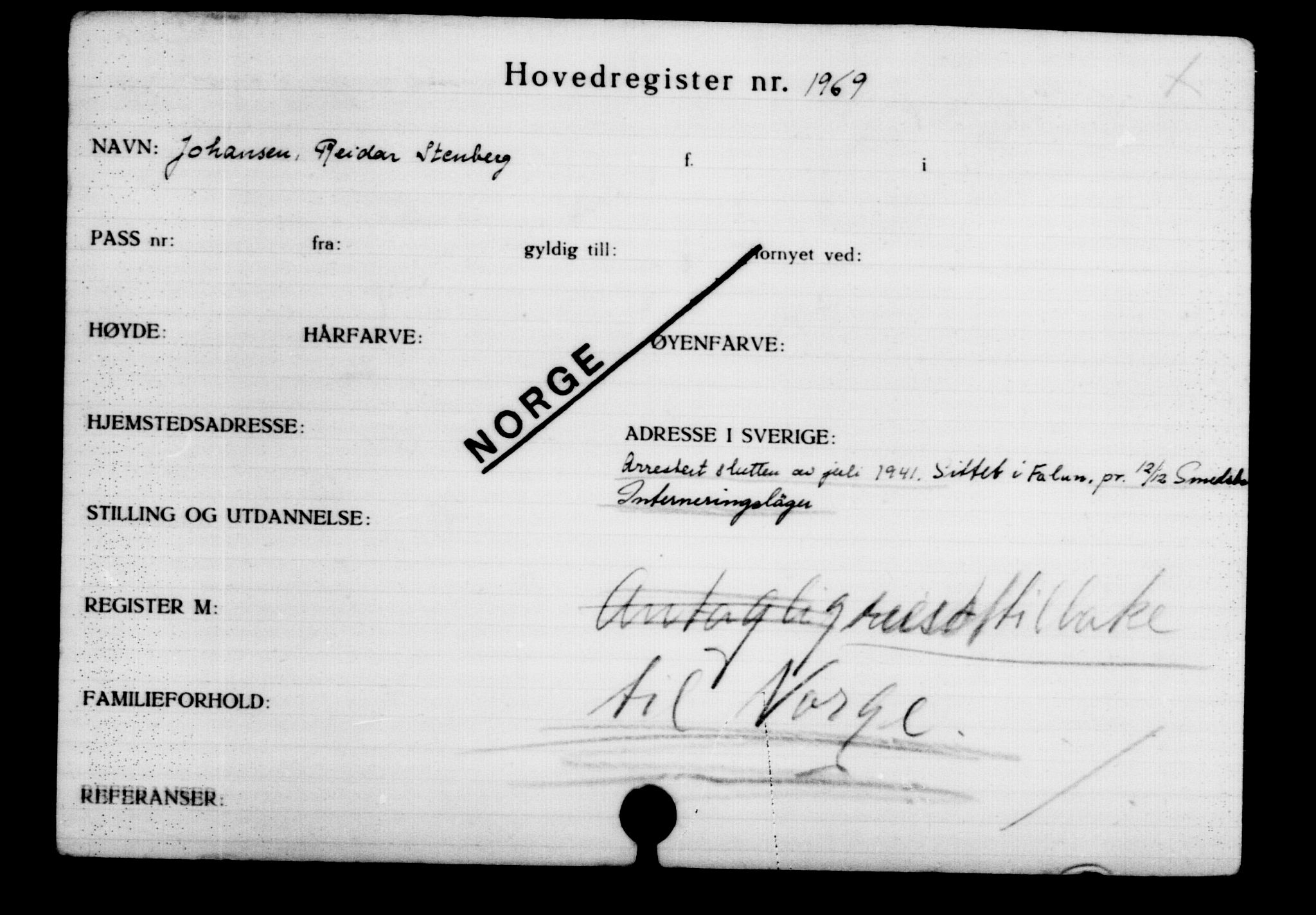 Den Kgl. Norske Legasjons Flyktningskontor, AV/RA-S-6753/V/Va/L0002: Kjesäterkartoteket.  Flyktningenr. 1001-2000, 1940-1945, p. 1379