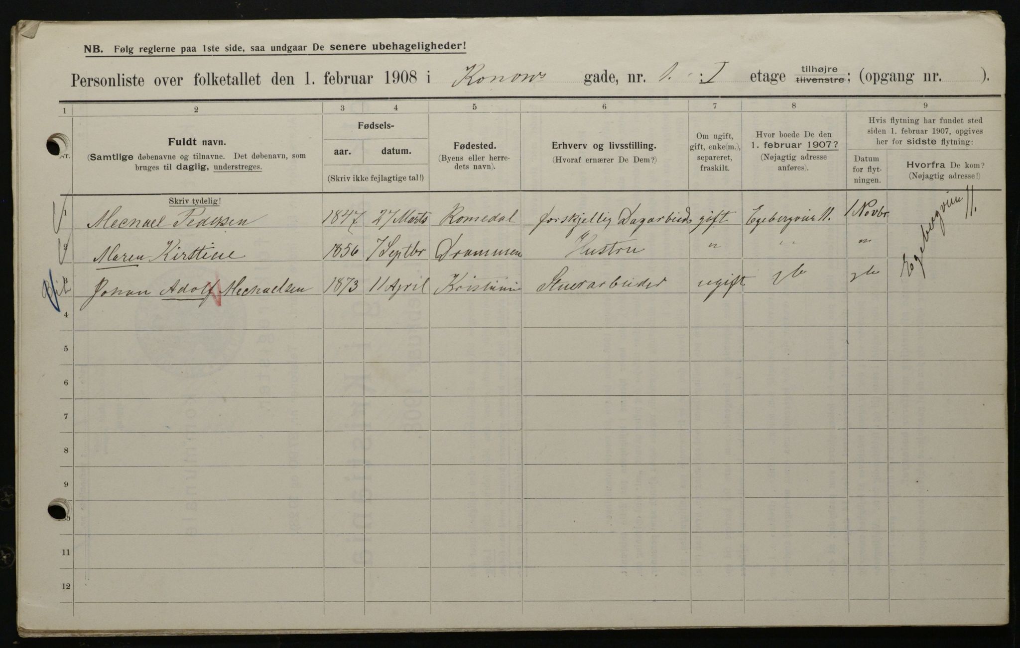 OBA, Municipal Census 1908 for Kristiania, 1908, p. 47466