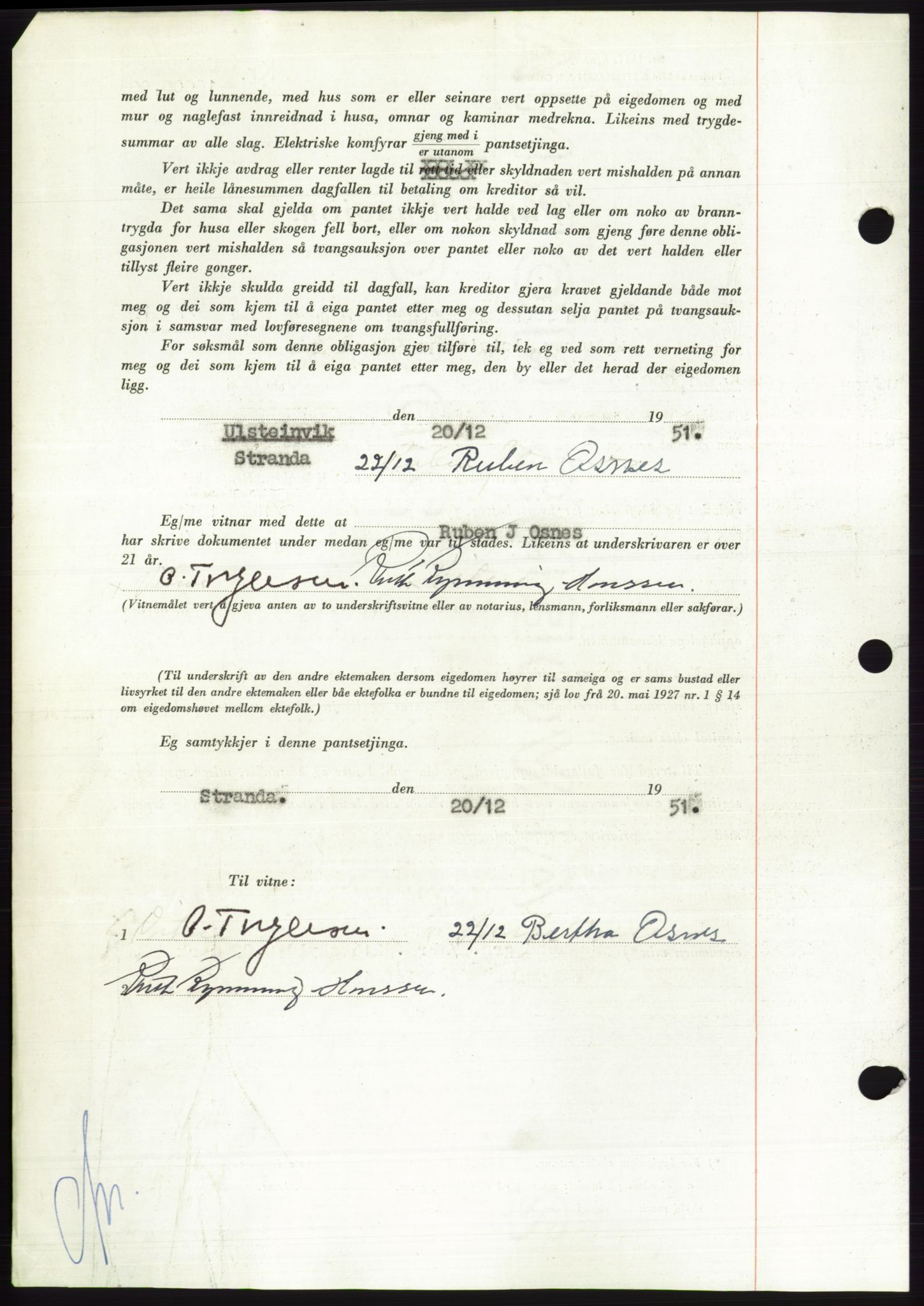 Søre Sunnmøre sorenskriveri, AV/SAT-A-4122/1/2/2C/L0121: Mortgage book no. 9B, 1951-1952, Diary no: : 2587/1951
