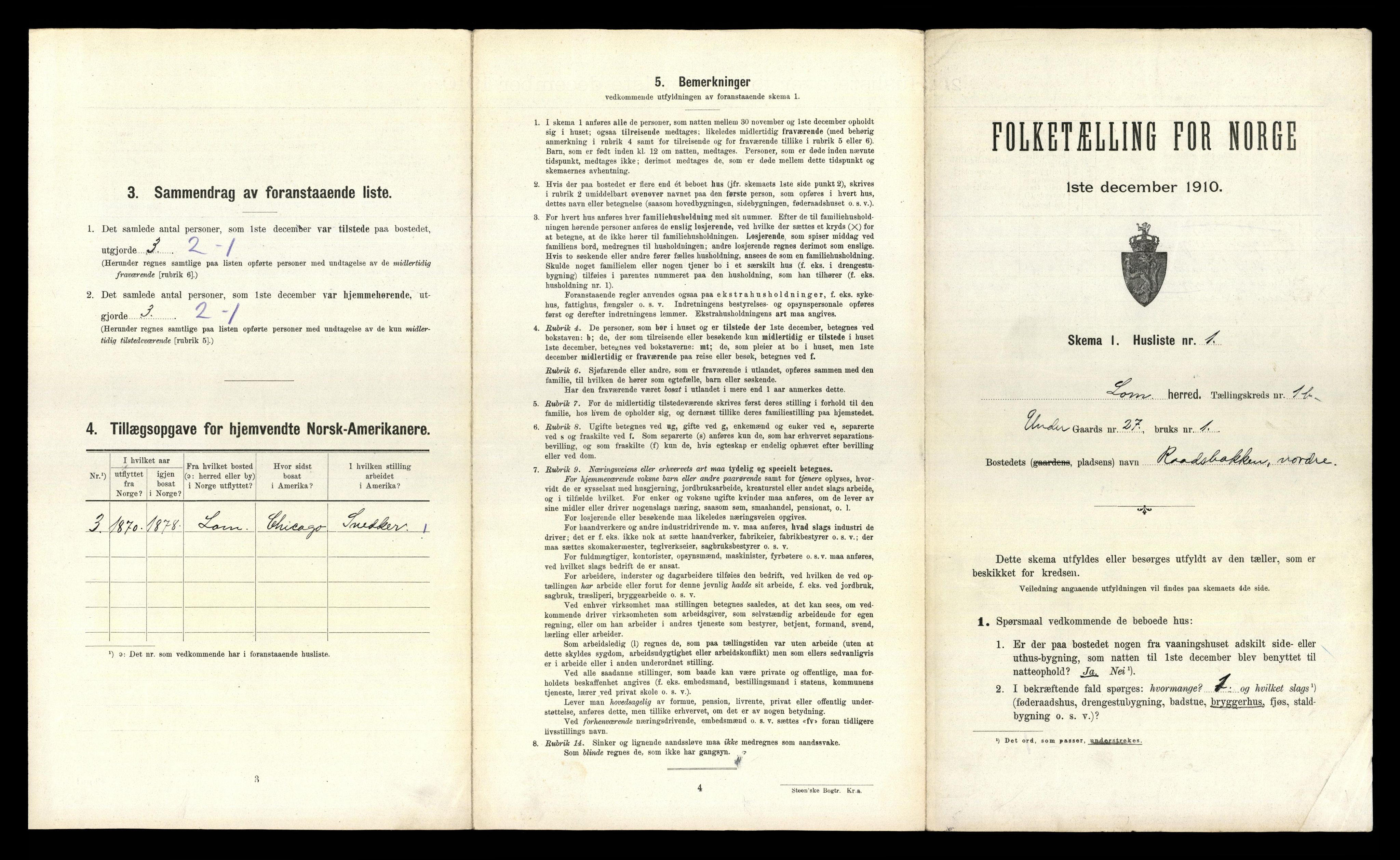 RA, 1910 census for Lom, 1910, p. 193