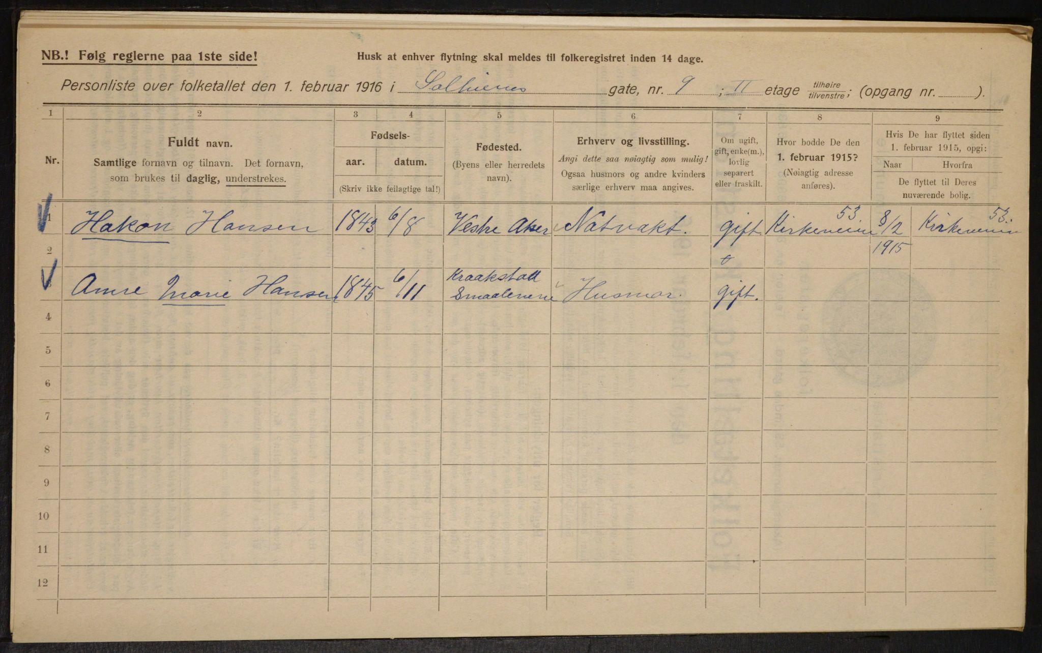 OBA, Municipal Census 1916 for Kristiania, 1916, p. 102122