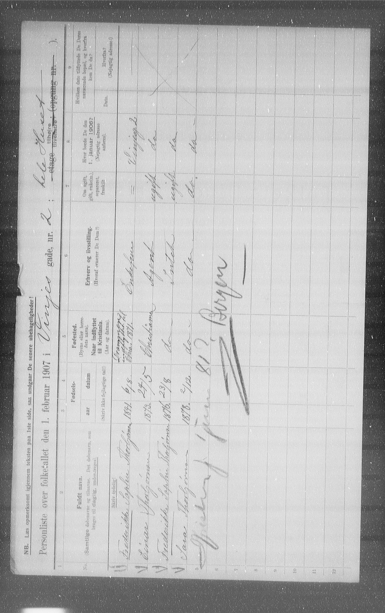 OBA, Municipal Census 1907 for Kristiania, 1907, p. 62927