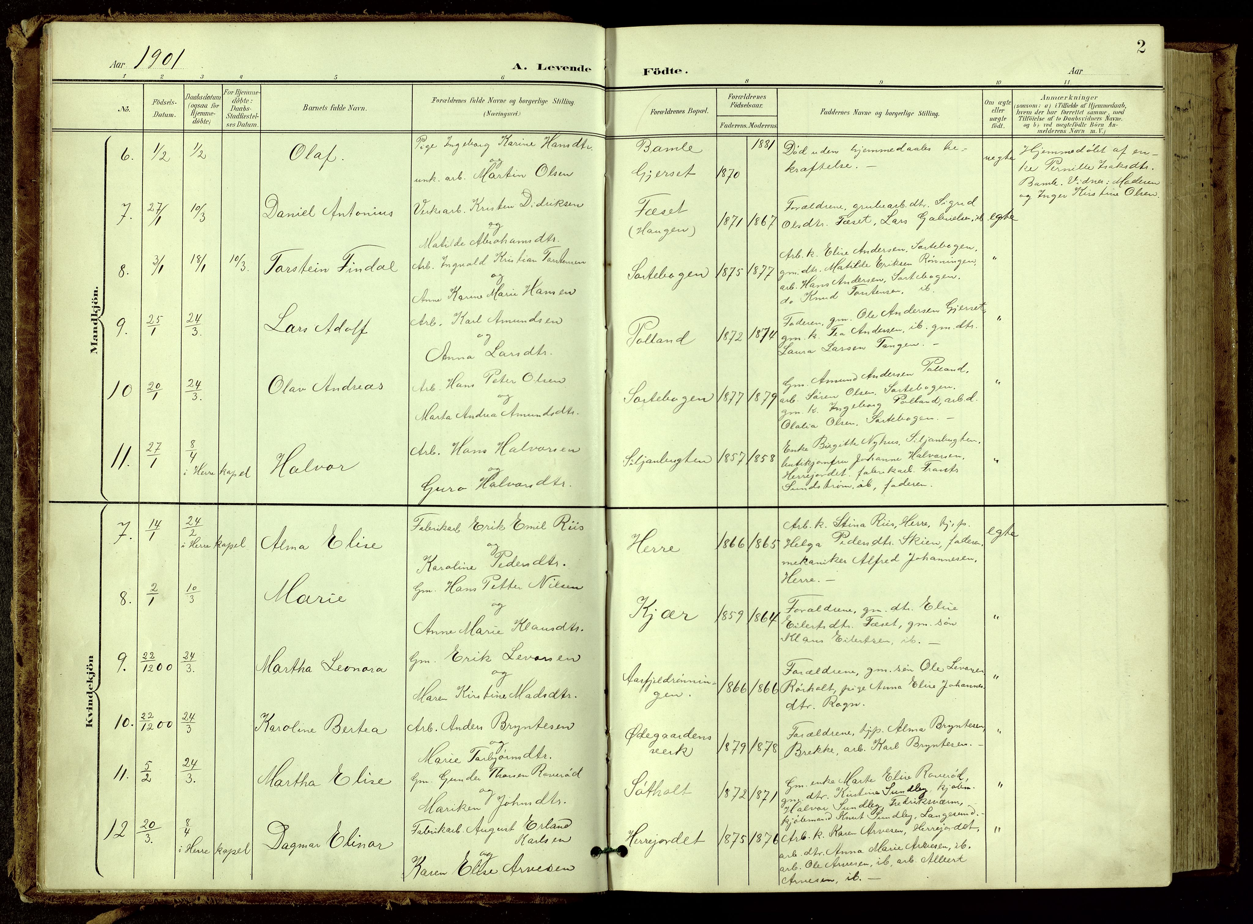 Bamble kirkebøker, SAKO/A-253/G/Ga/L0010: Parish register (copy) no. I 10, 1901-1919, p. 2
