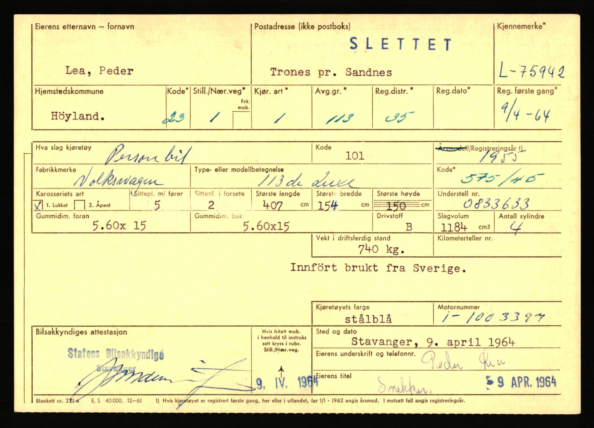 Stavanger trafikkstasjon, SAST/A-101942/0/F/L0068: L-75000 - L-76799, 1930-1971, p. 1175