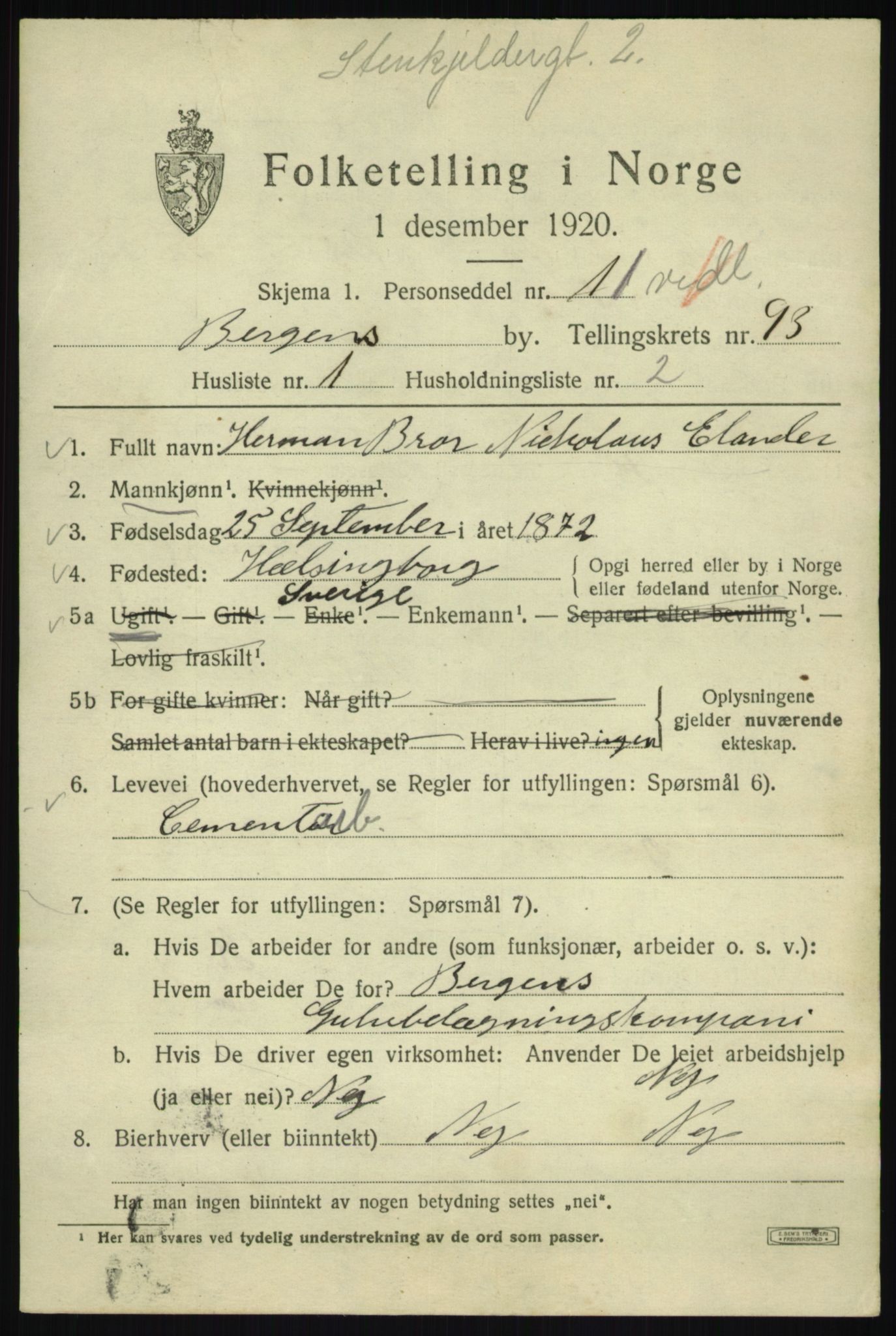 SAB, 1920 census for Bergen, 1920, p. 166417