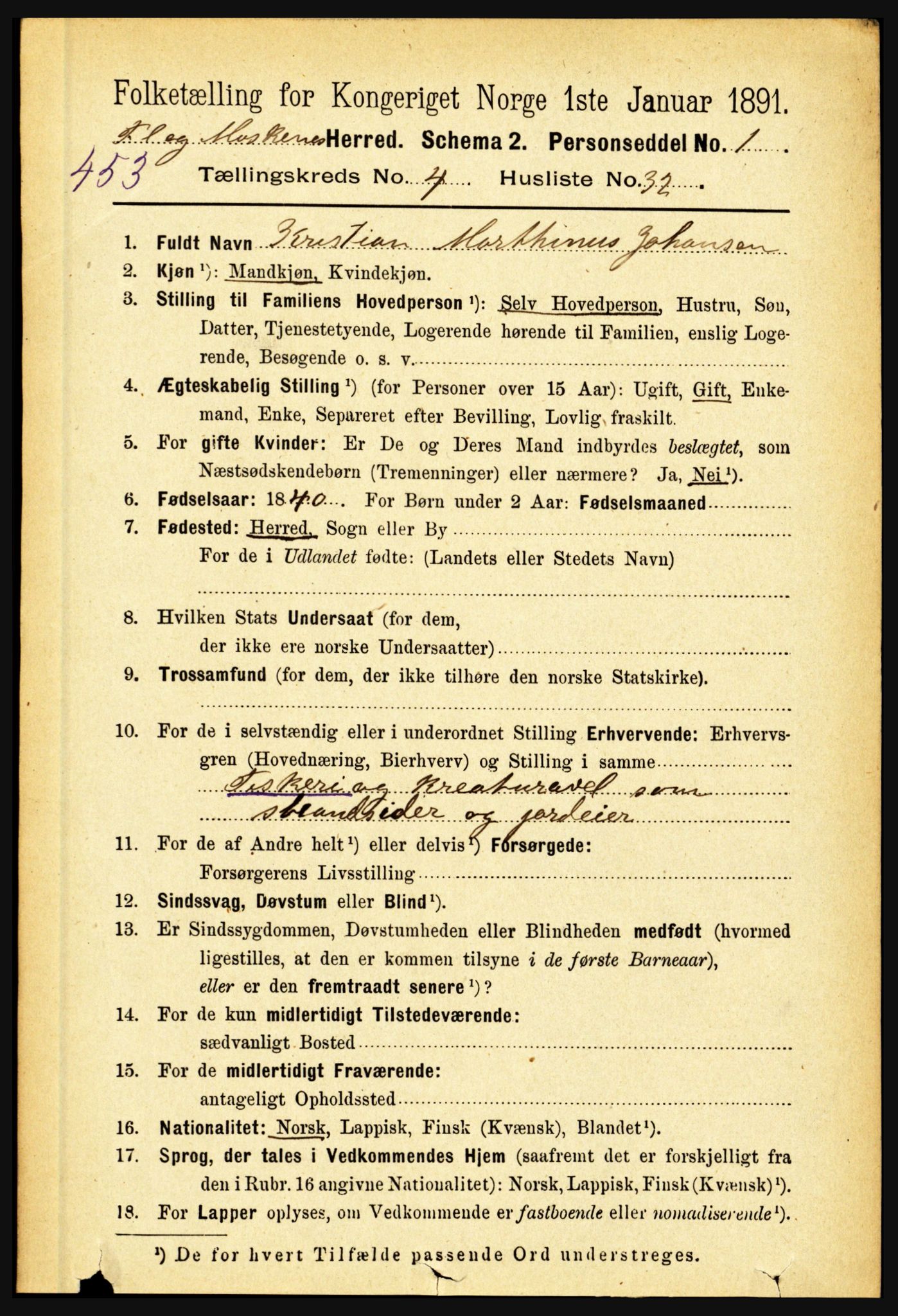 RA, 1891 census for 1859 Flakstad, 1891, p. 2115