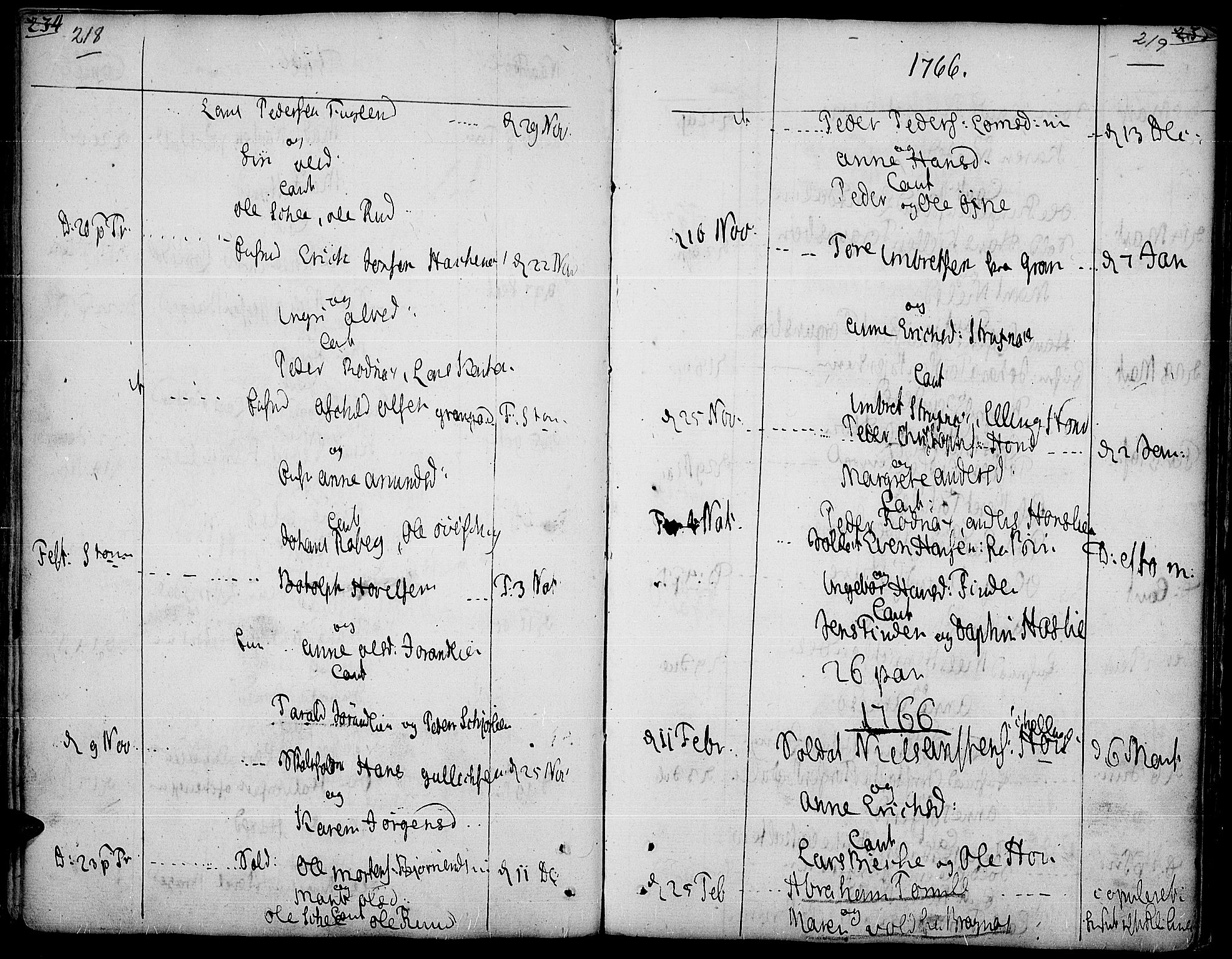 Land prestekontor, AV/SAH-PREST-120/H/Ha/Haa/L0005: Parish register (official) no. 5, 1765-1784, p. 218-219