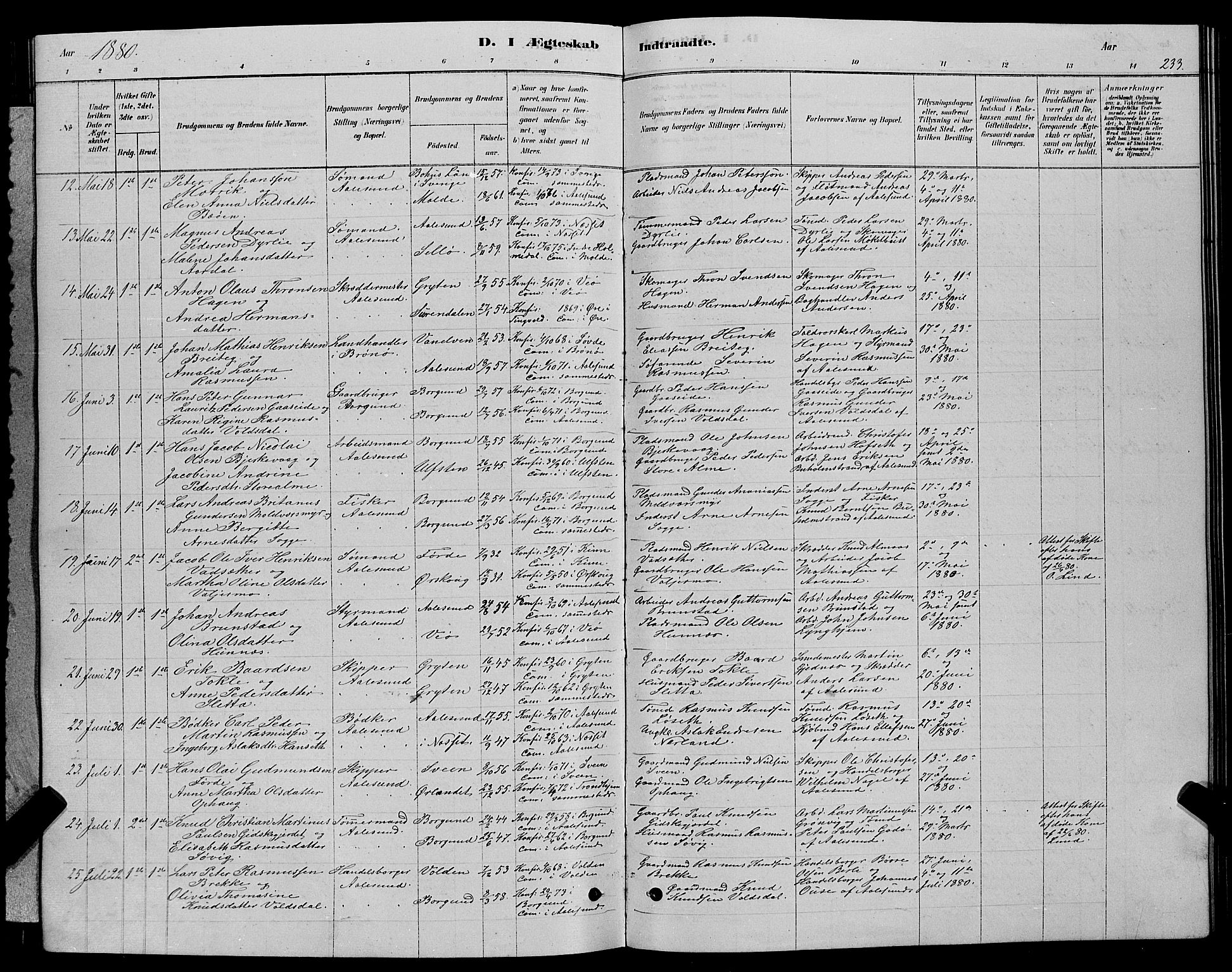 Ministerialprotokoller, klokkerbøker og fødselsregistre - Møre og Romsdal, AV/SAT-A-1454/529/L0466: Parish register (copy) no. 529C03, 1878-1888, p. 233