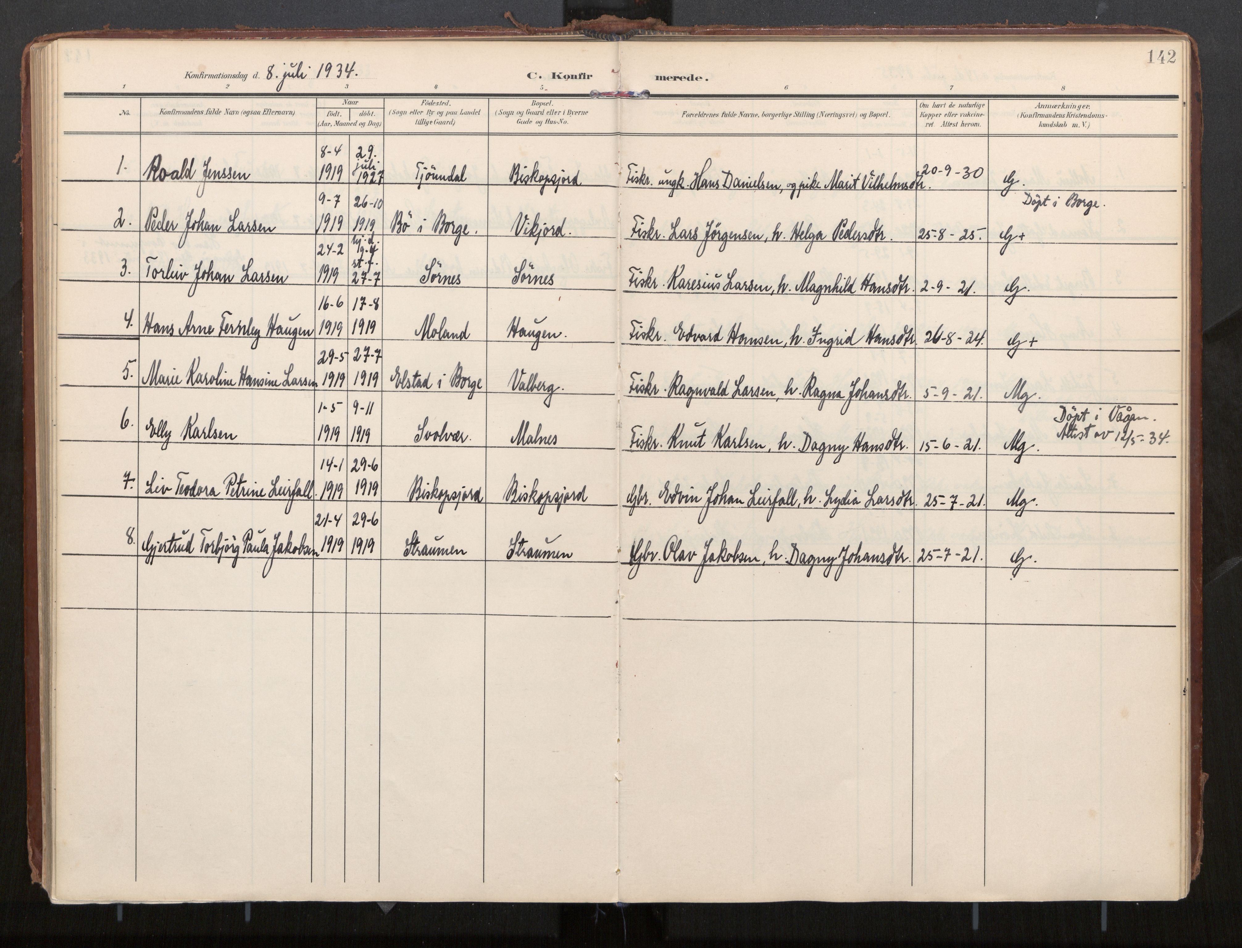 Ministerialprotokoller, klokkerbøker og fødselsregistre - Nordland, SAT/A-1459/884/L1194: Parish register (official) no. 884A02, 1906-1937, p. 142