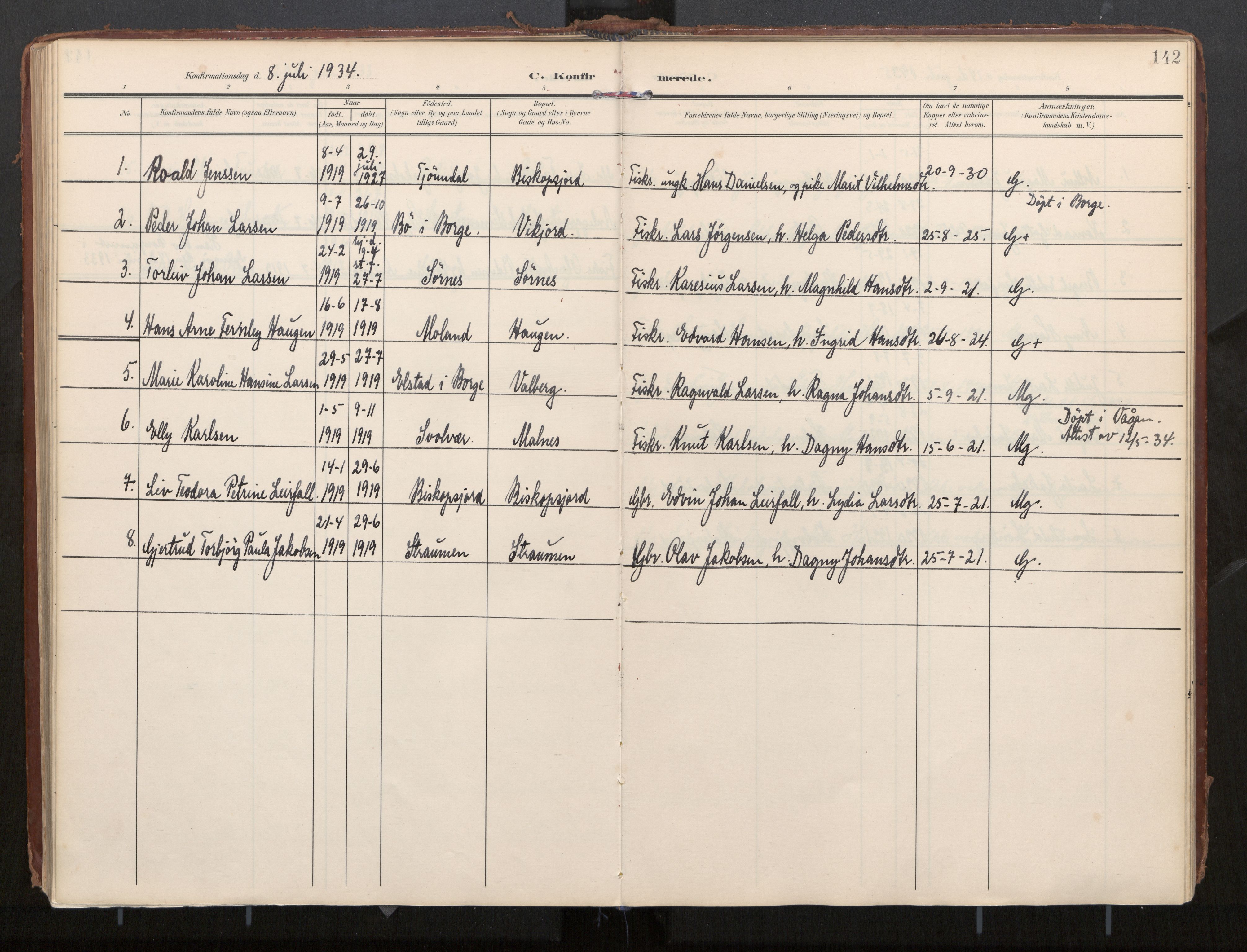 Ministerialprotokoller, klokkerbøker og fødselsregistre - Nordland, AV/SAT-A-1459/884/L1194: Parish register (official) no. 884A02, 1906-1937, p. 142