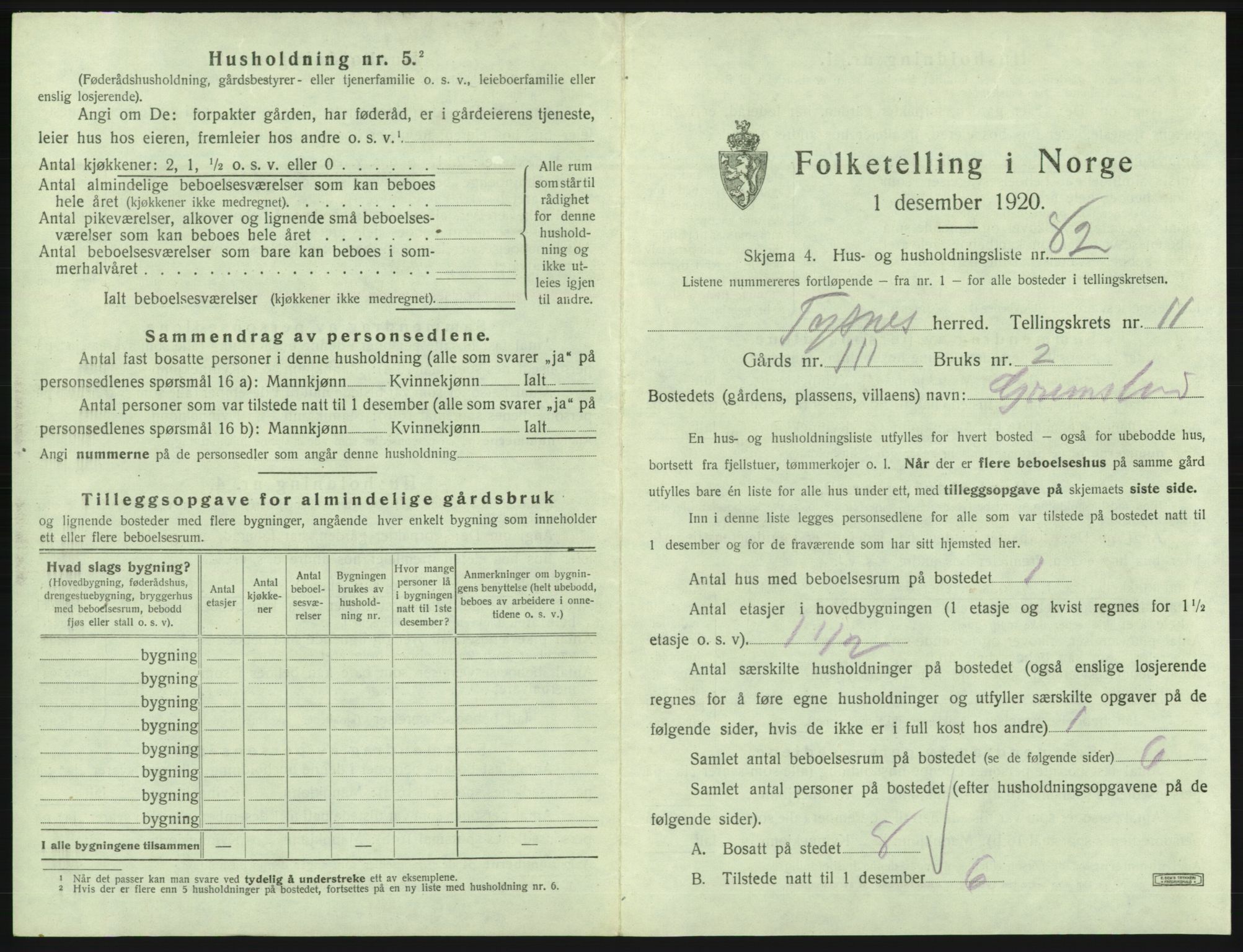 SAB, 1920 census for Tysnes, 1920, p. 1214