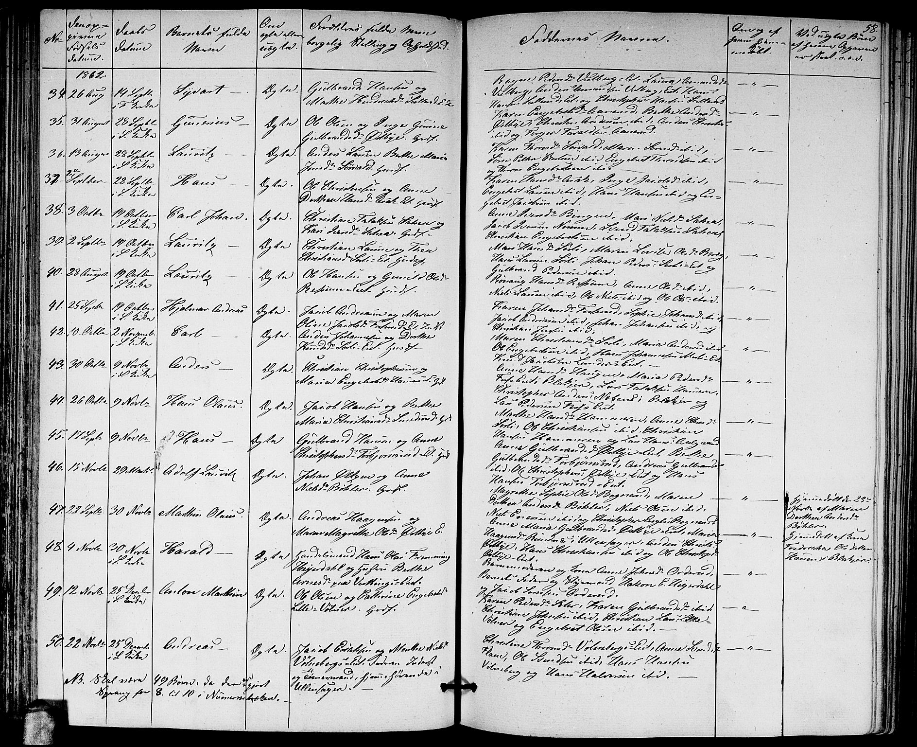 Sørum prestekontor Kirkebøker, AV/SAO-A-10303/G/Ga/L0003: Parish register (copy) no. I 3, 1846-1863, p. 58