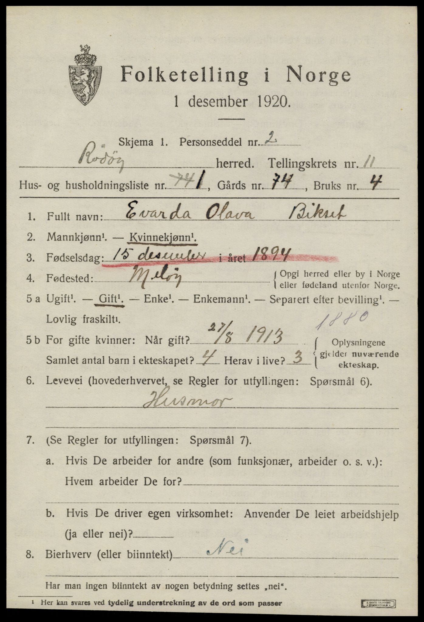 SAT, 1920 census for Rødøy, 1920, p. 5848