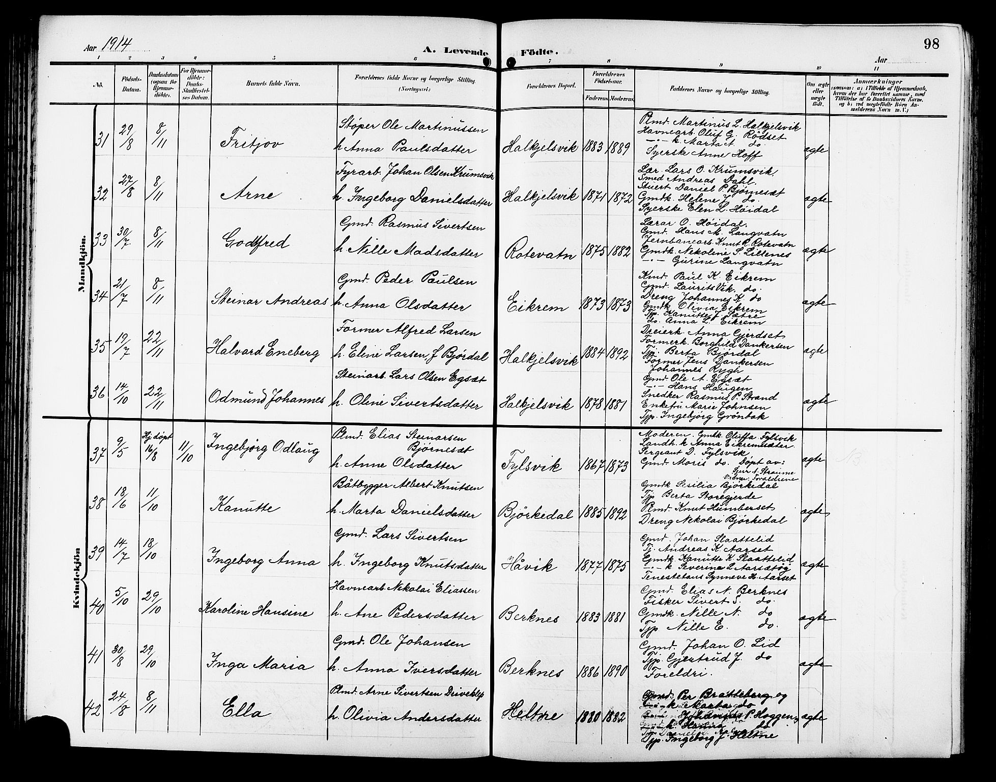 Ministerialprotokoller, klokkerbøker og fødselsregistre - Møre og Romsdal, AV/SAT-A-1454/511/L0159: Parish register (copy) no. 511C05, 1902-1920, p. 98