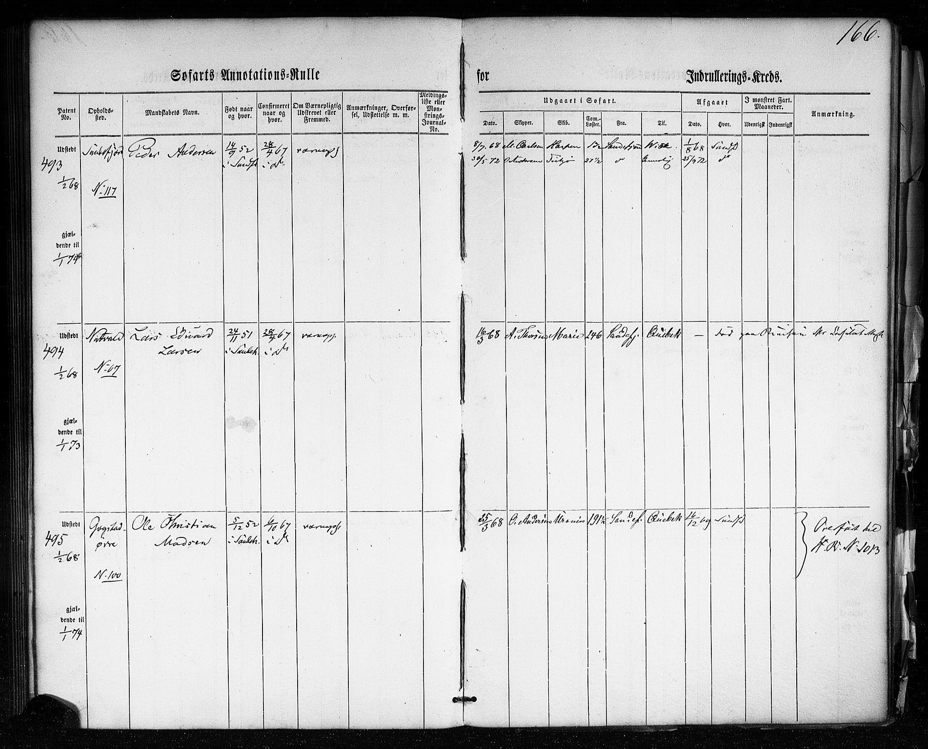 Sandefjord innrulleringskontor, AV/SAKO-A-788/F/Fa/L0001: Annotasjonsrulle, 1860-1868, p. 191