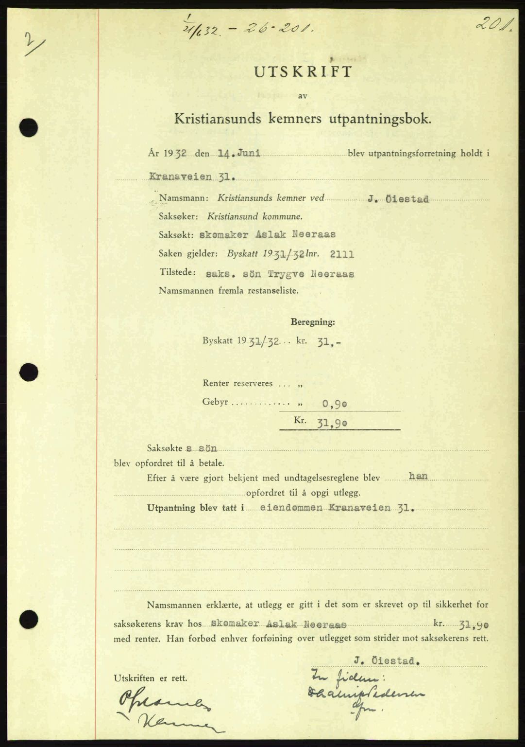 Kristiansund byfogd, AV/SAT-A-4587/A/27: Mortgage book no. 26, 1931-1933, Deed date: 21.06.1932