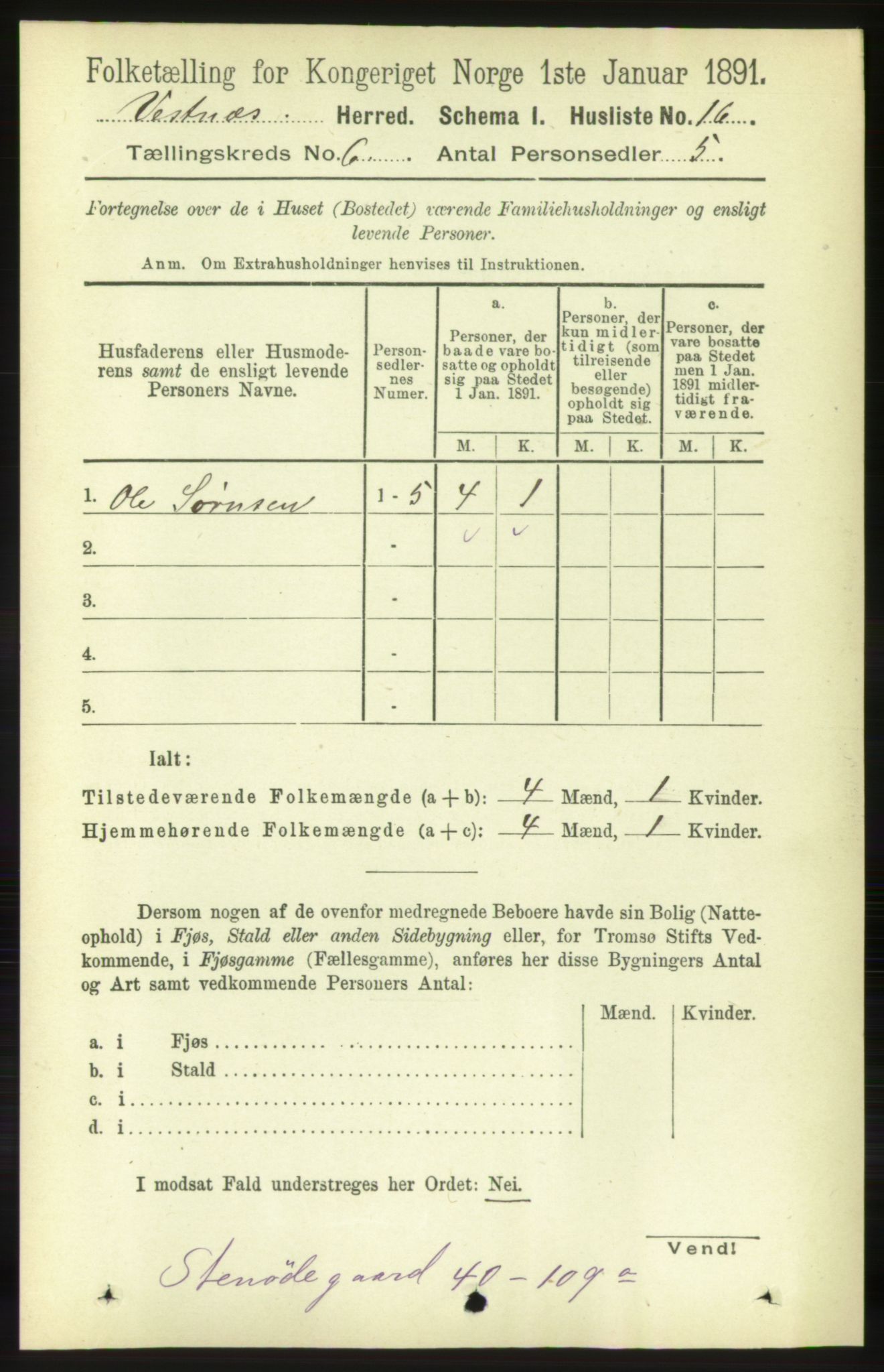 RA, 1891 census for 1535 Vestnes, 1891, p. 2136