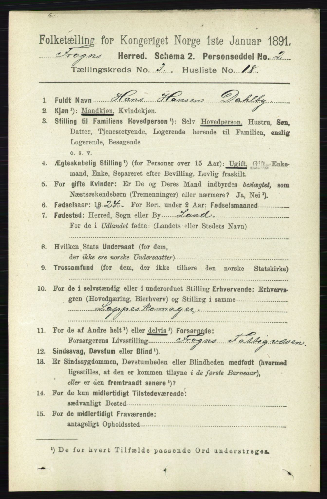 RA, 1891 census for 0215 Frogn, 1891, p. 2012