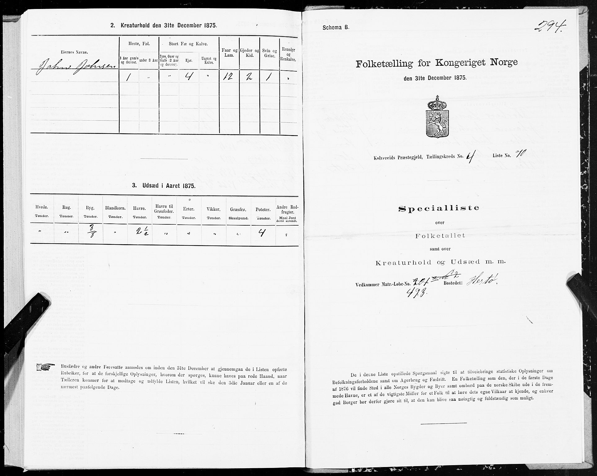 SAT, 1875 census for 1752P Kolvereid, 1875, p. 2294