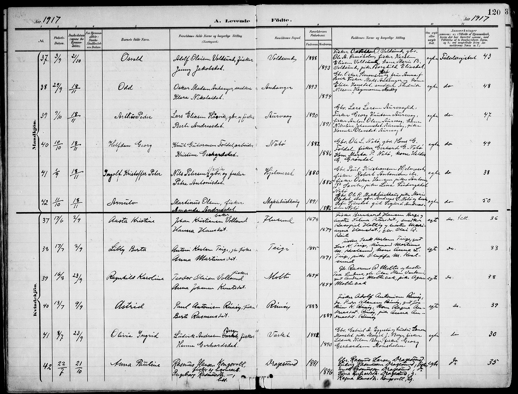 Ministerialprotokoller, klokkerbøker og fødselsregistre - Møre og Romsdal, AV/SAT-A-1454/507/L0075: Parish register (official) no. 507A10, 1901-1920, p. 120